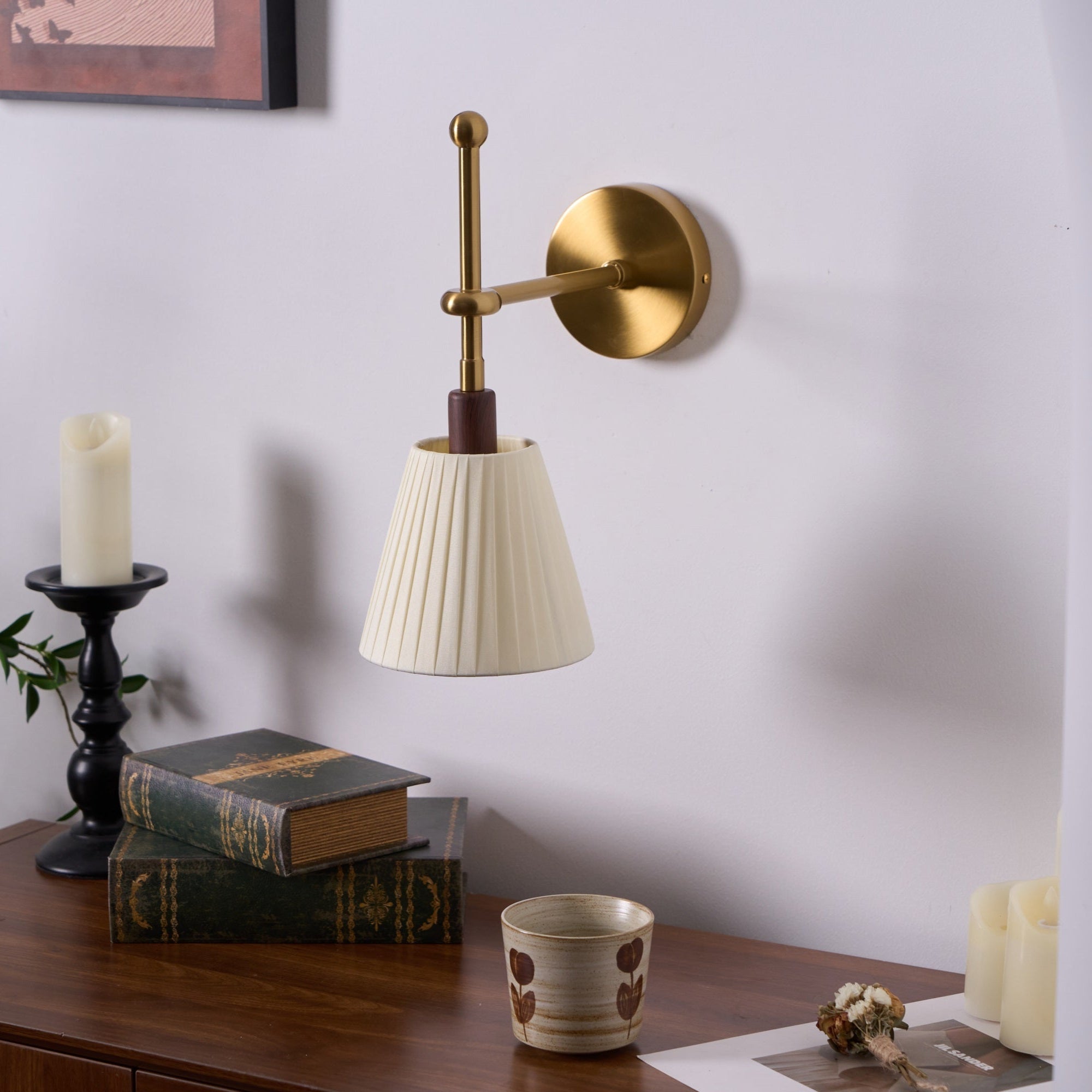 Lustra Wall Lamp Pleated Fabric Brass - Letslighting