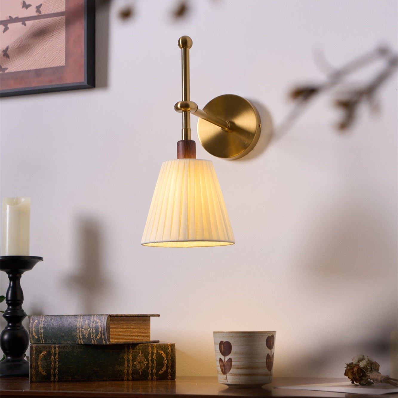 Lustra Wall Lamp Pleated Fabric Brass - Letslighting