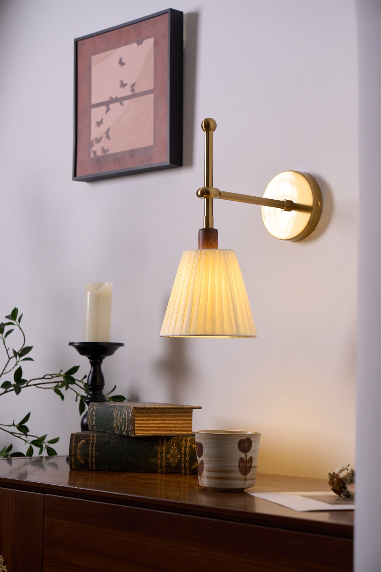 Lustra Wall Lamp Pleated Fabric Brass - Letslighting