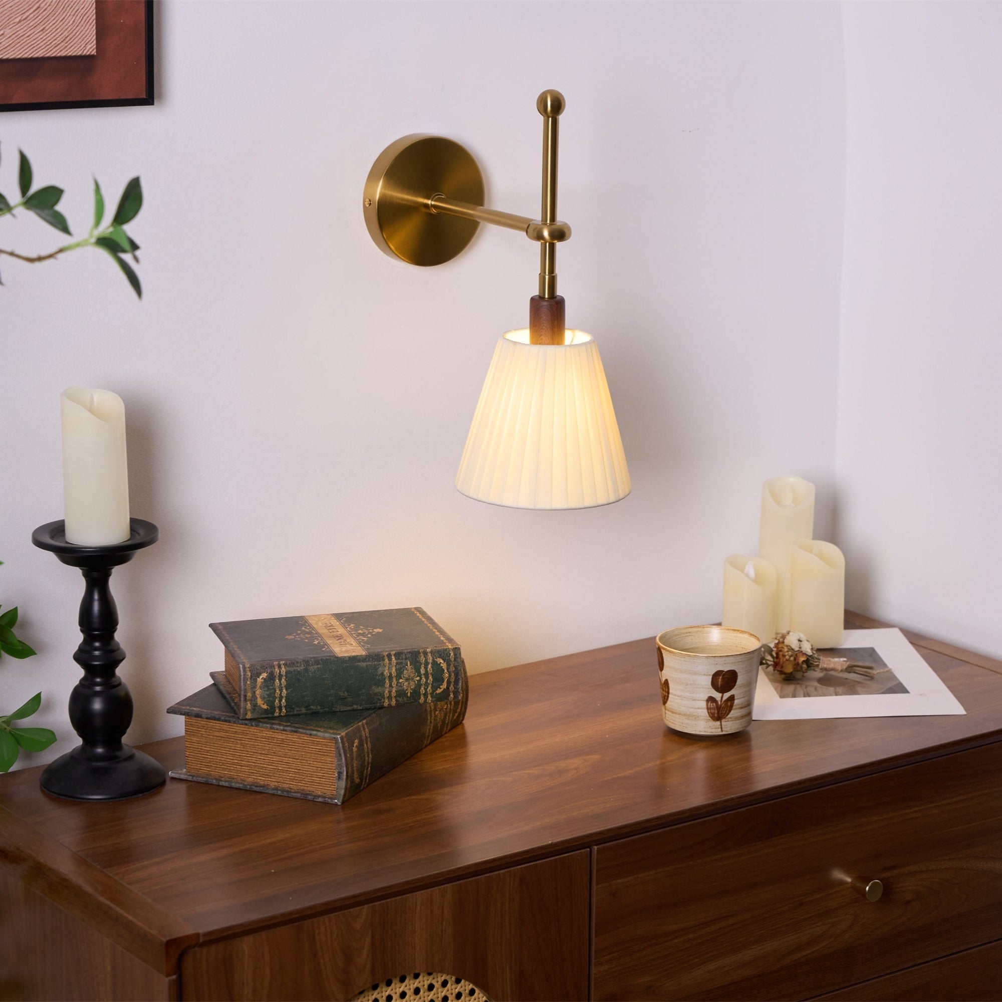 Lustra Wall Lamp Pleated Fabric Brass - Letslighting