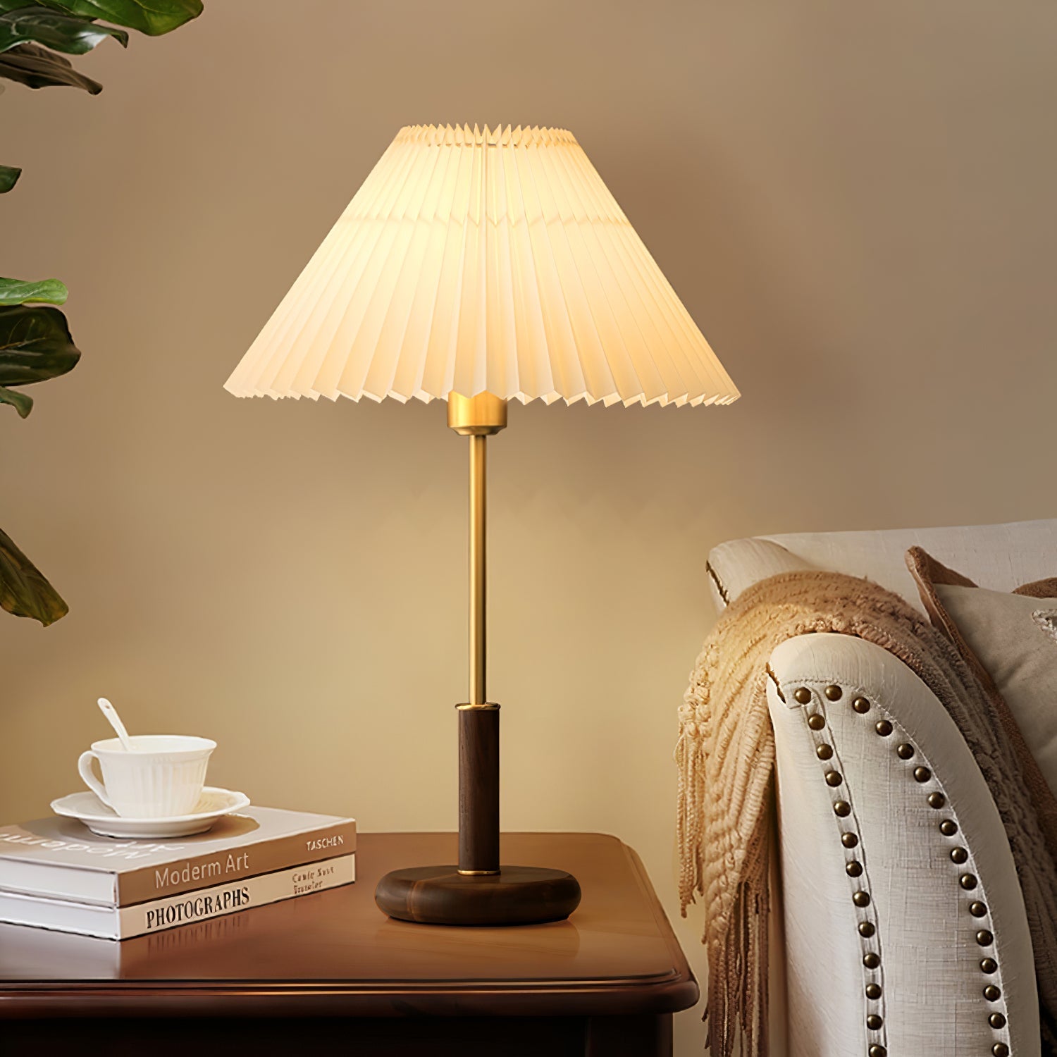 Pleated Walnut Table Lamp - Blowlighting