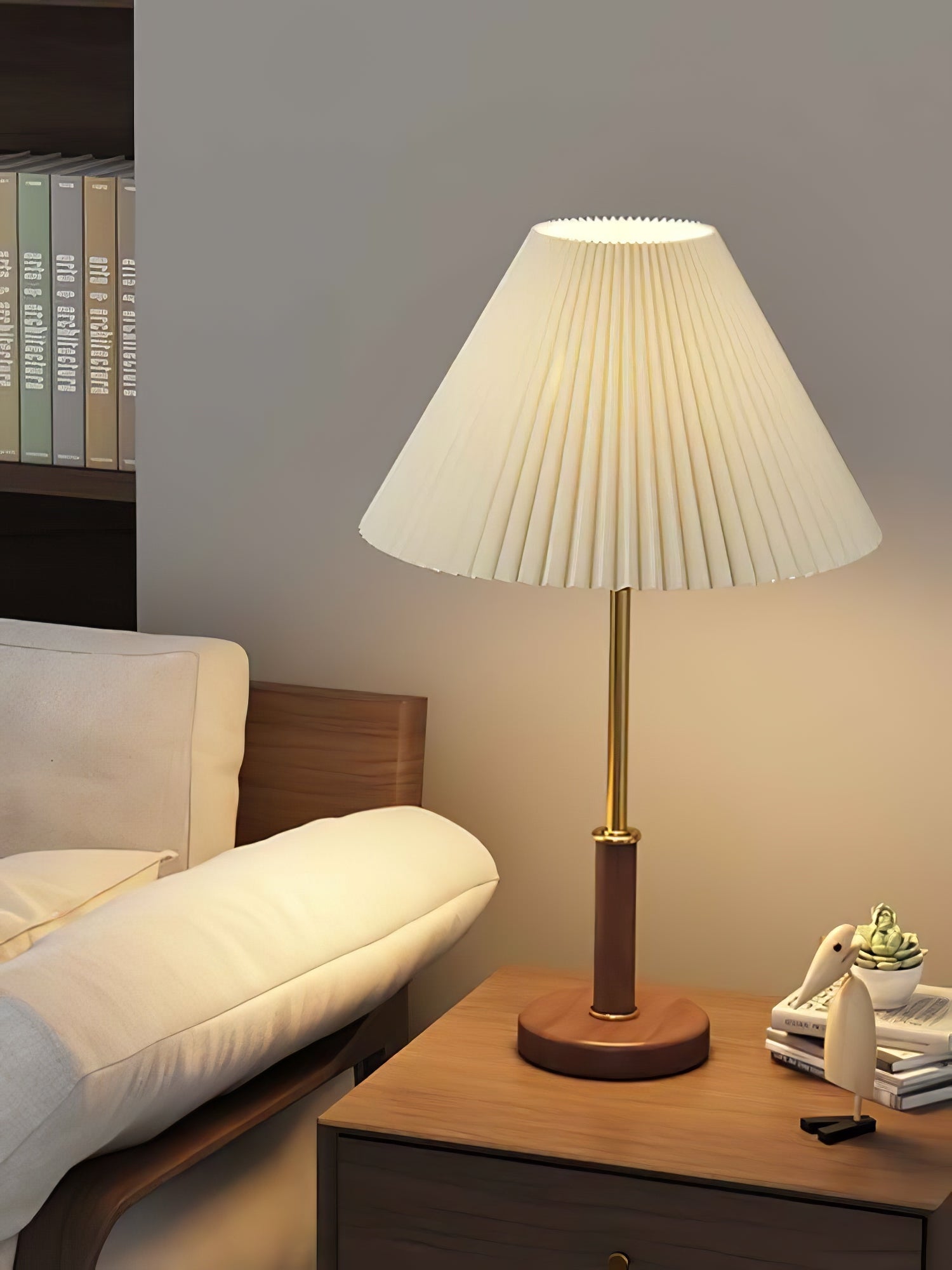 Pleated Walnut Table Lamp - Blowlighting
