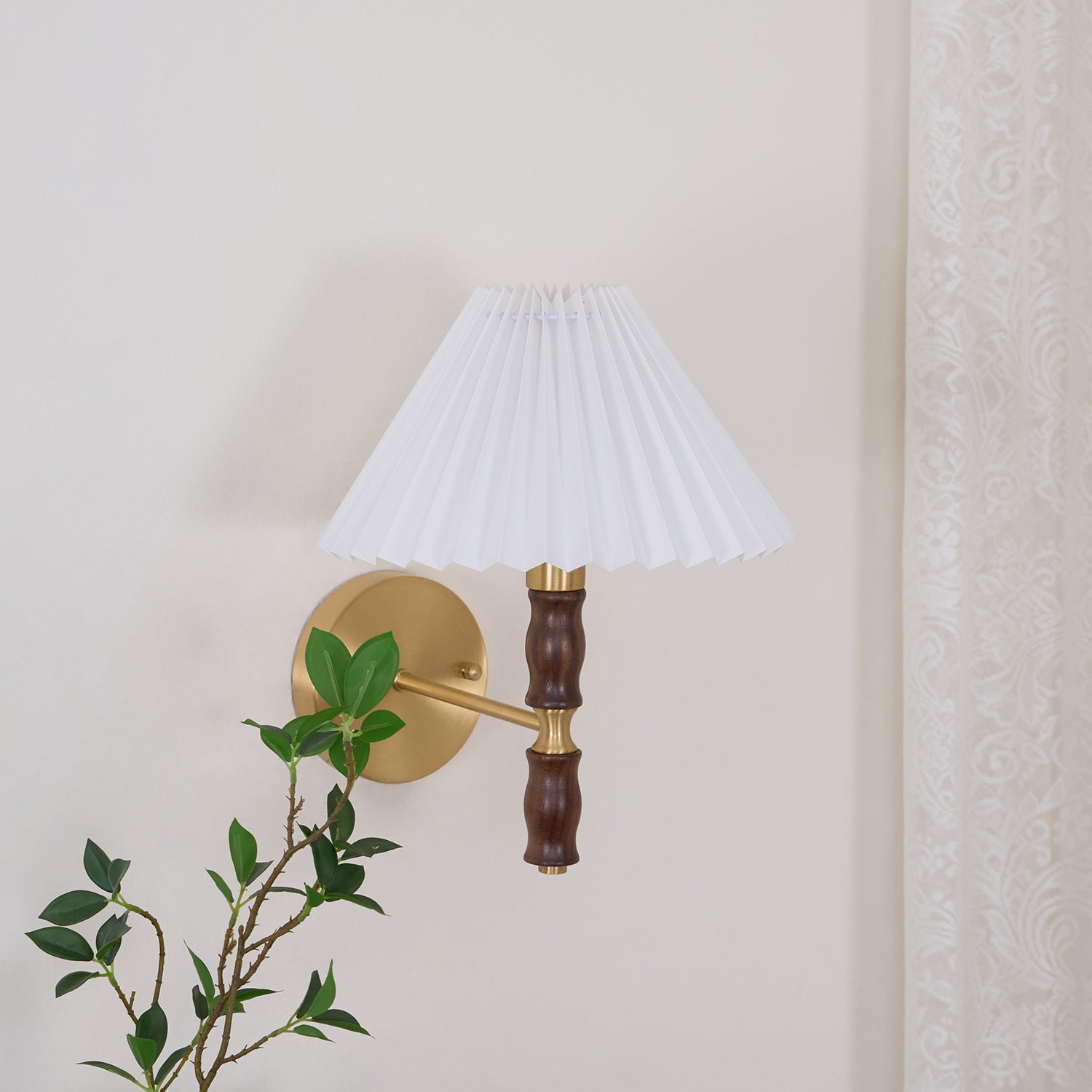 Ernest Vintage Industrial Pleated Walnut Fabric Wall Light - Letslighting