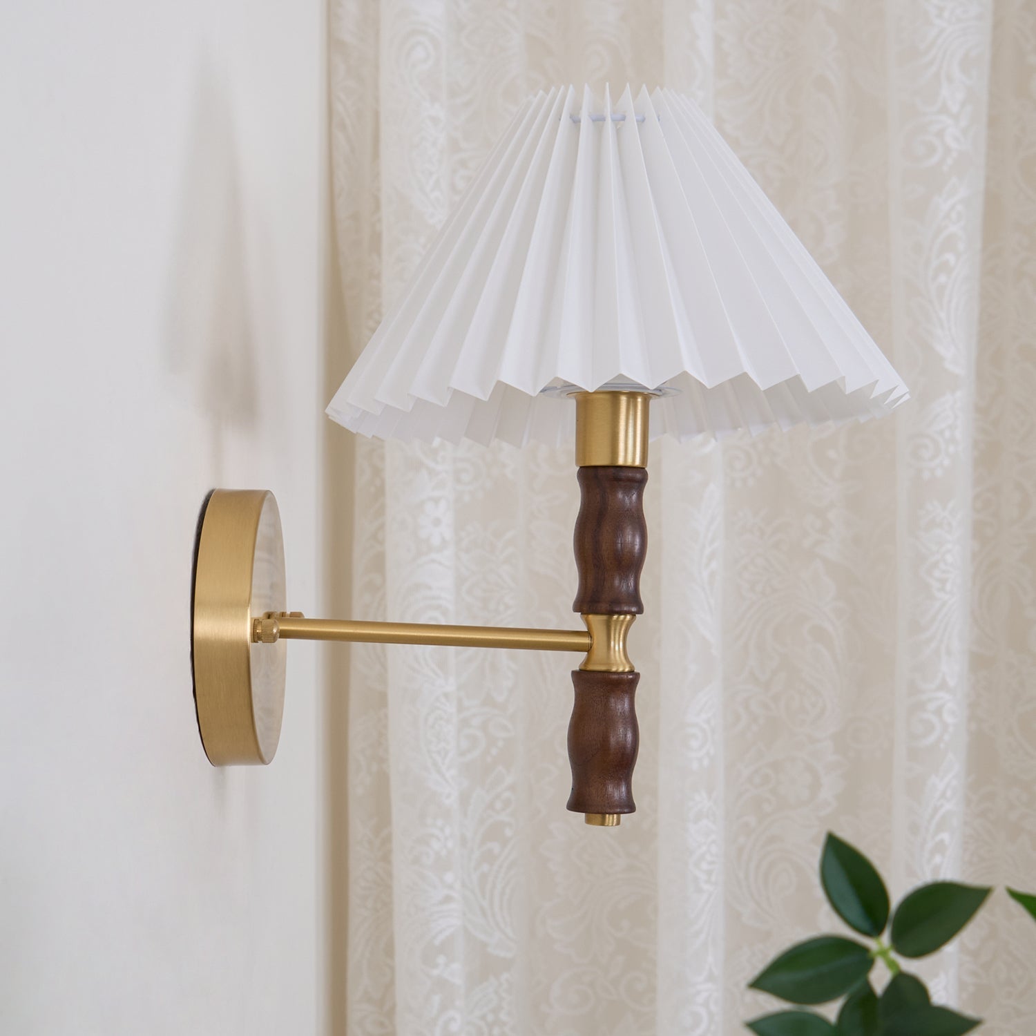Ernest Vintage Industrial Pleated Walnut Fabric Wall Light - Letslighting