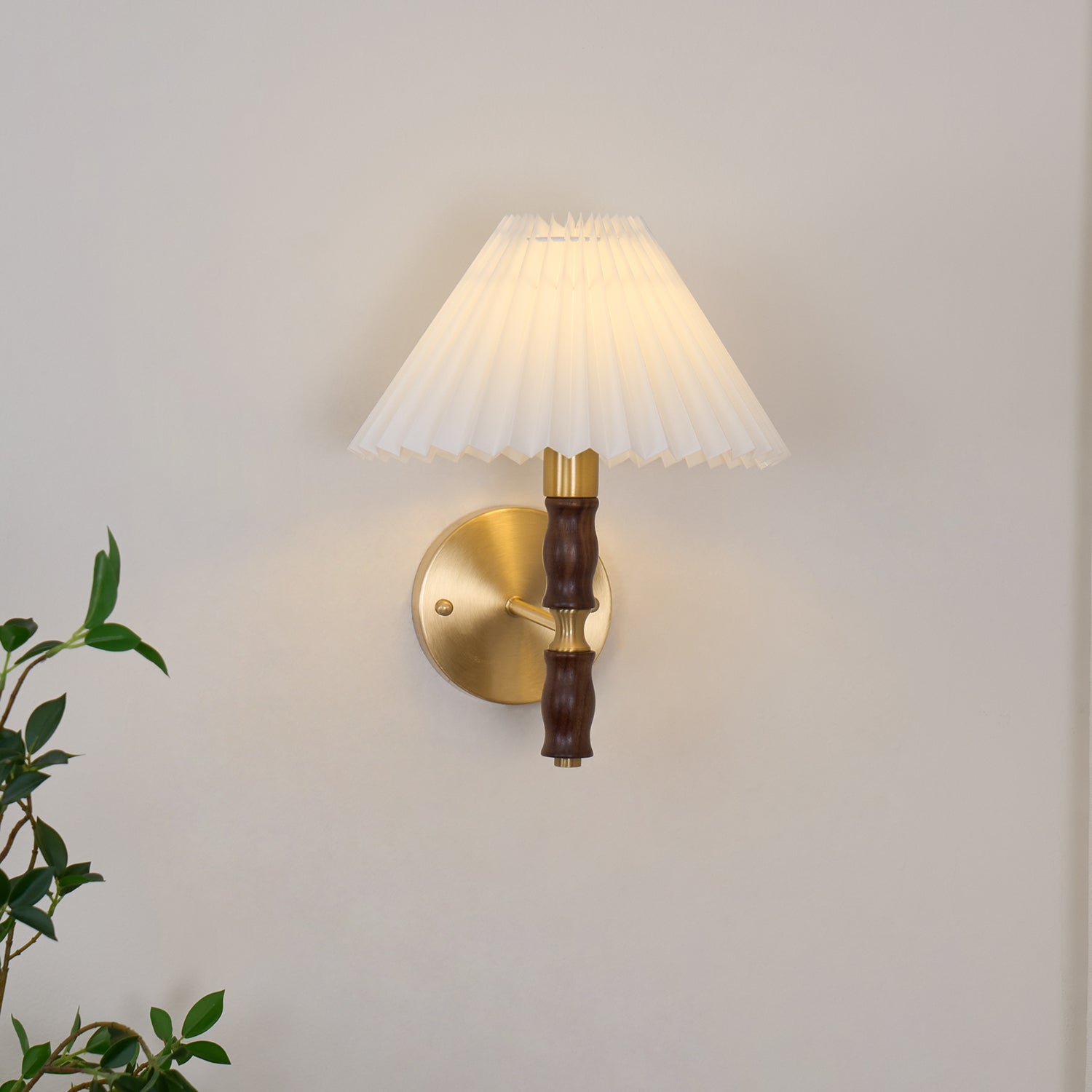 Ernest Vintage Industrial Pleated Walnut Fabric Wall Light - Letslighting