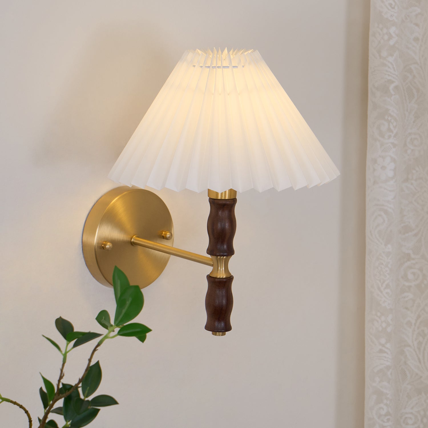 Ernest Vintage Industrial Pleated Walnut Fabric Wall Light - Letslighting
