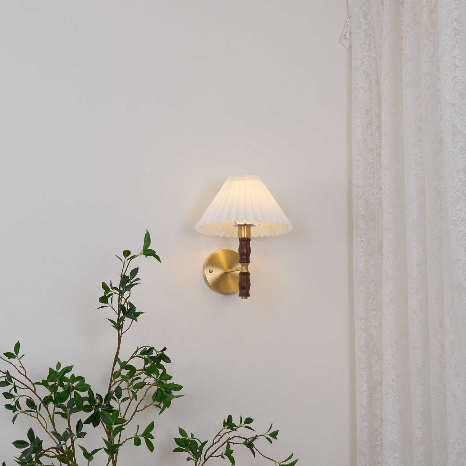 Ernest Vintage Industrial Pleated Walnut Fabric Wall Light - Letslighting