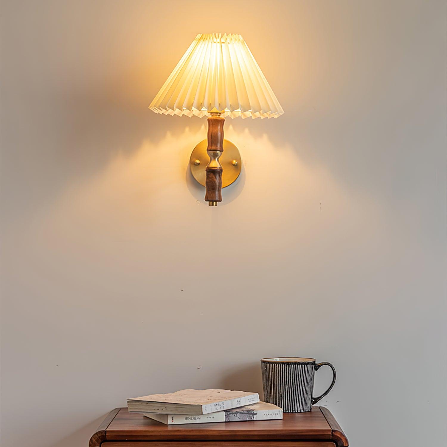 Ernest Vintage Industrial Pleated Walnut Fabric Wall Light - Letslighting