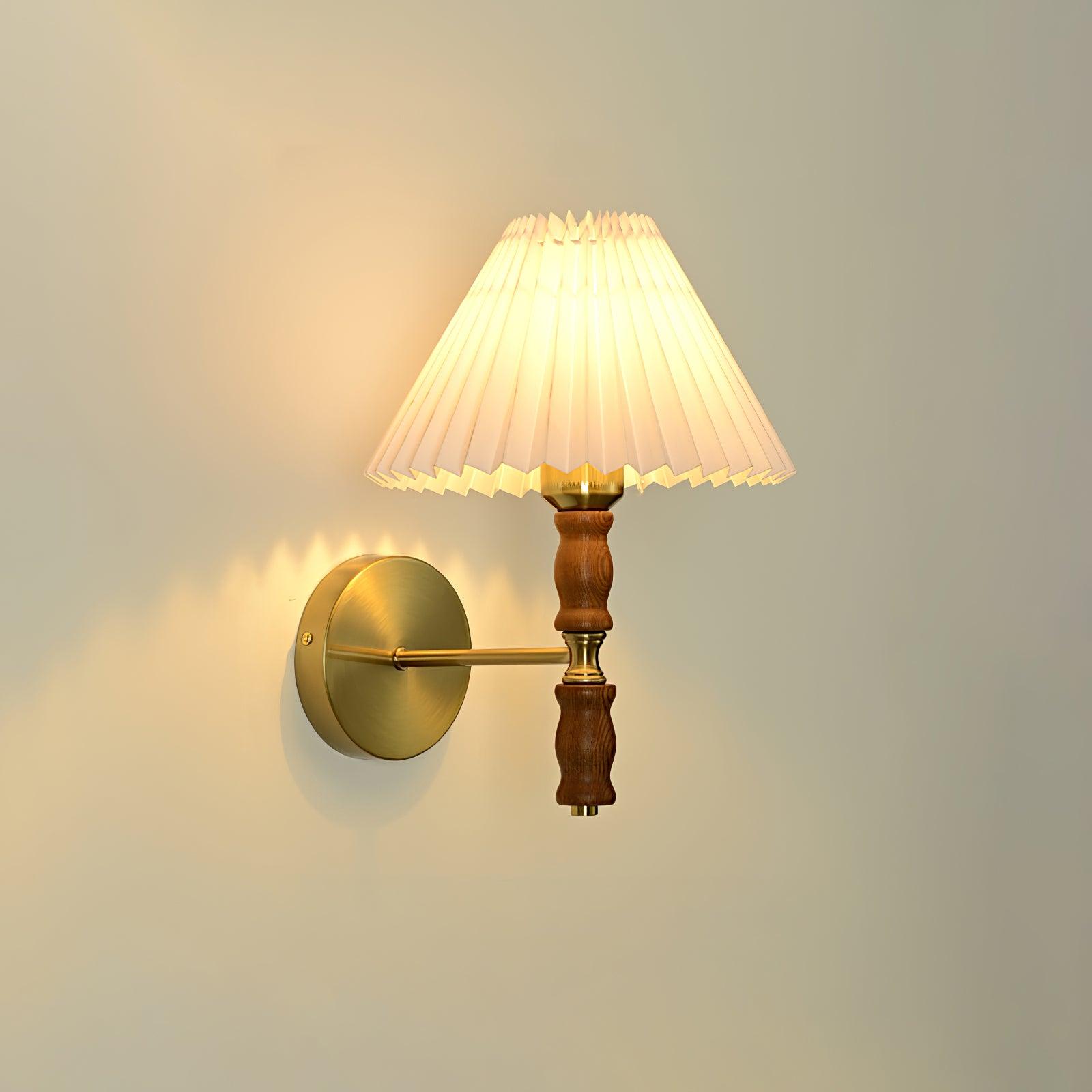 Ernest Vintage Industrial Pleated Walnut Fabric Wall Light - Letslighting