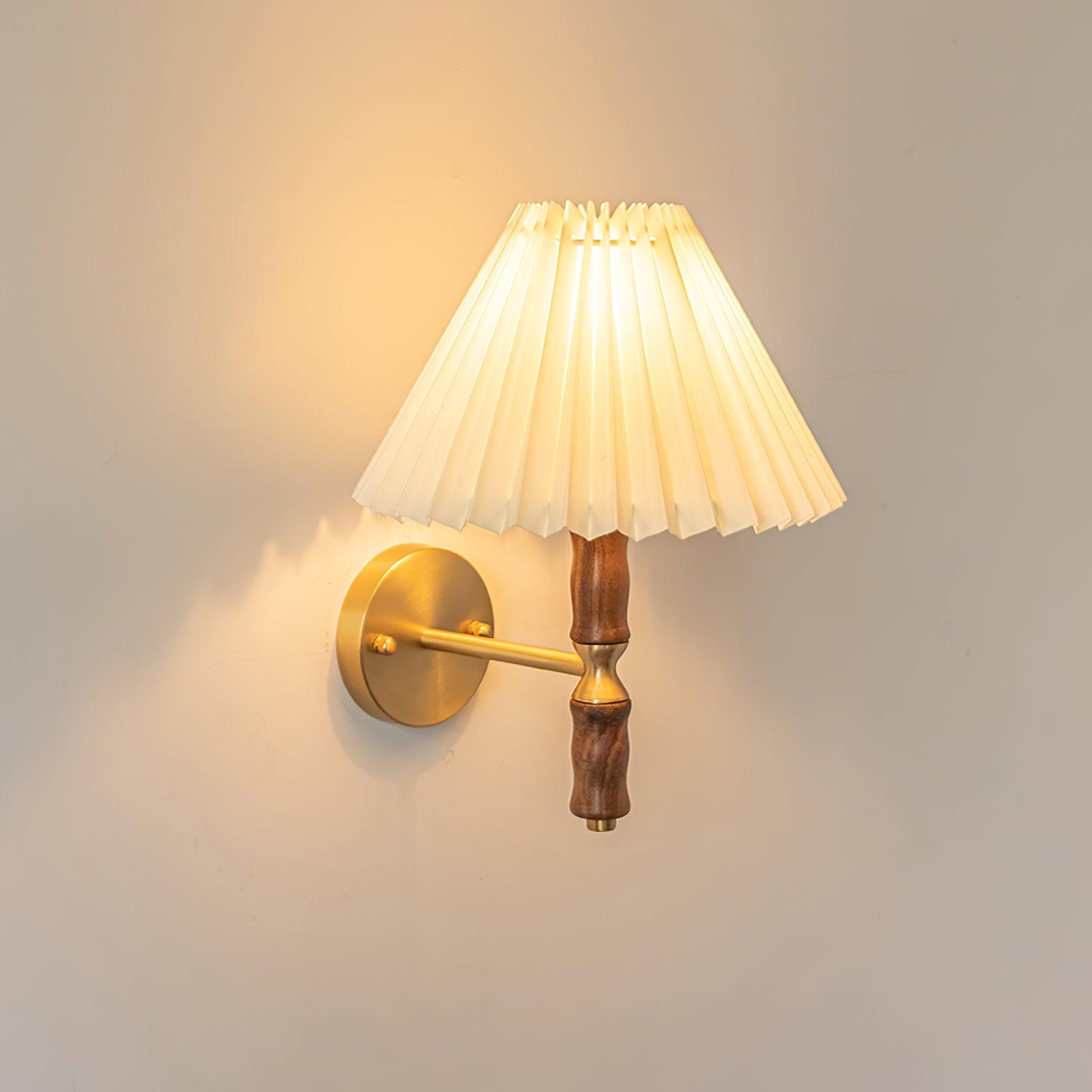 Ernest Vintage Industrial Pleated Walnut Fabric Wall Light - Letslighting