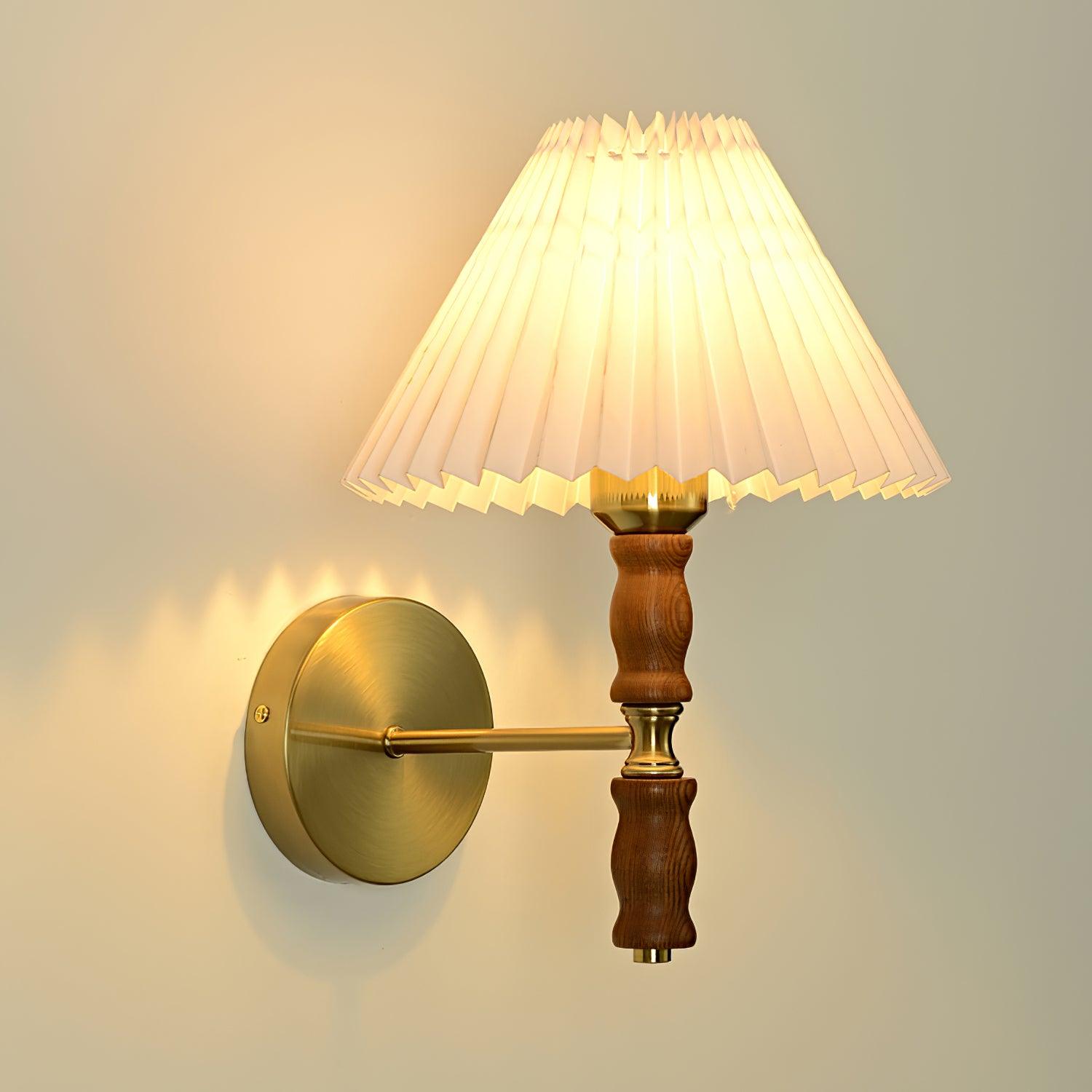 Ernest Vintage Industrial Pleated Walnut Fabric Wall Light - Letslighting