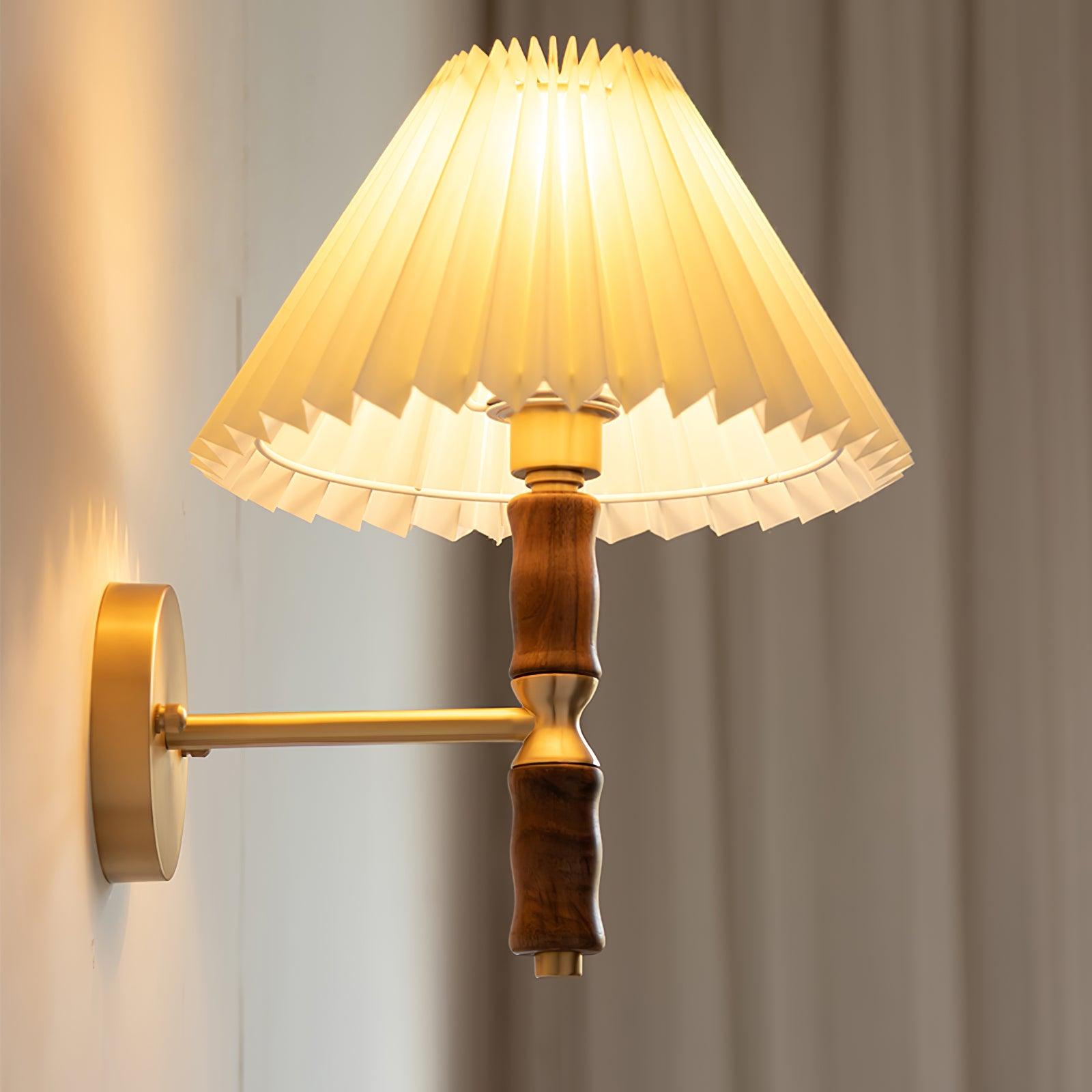 Ernest Vintage Industrial Pleated Walnut Fabric Wall Light - Letslighting