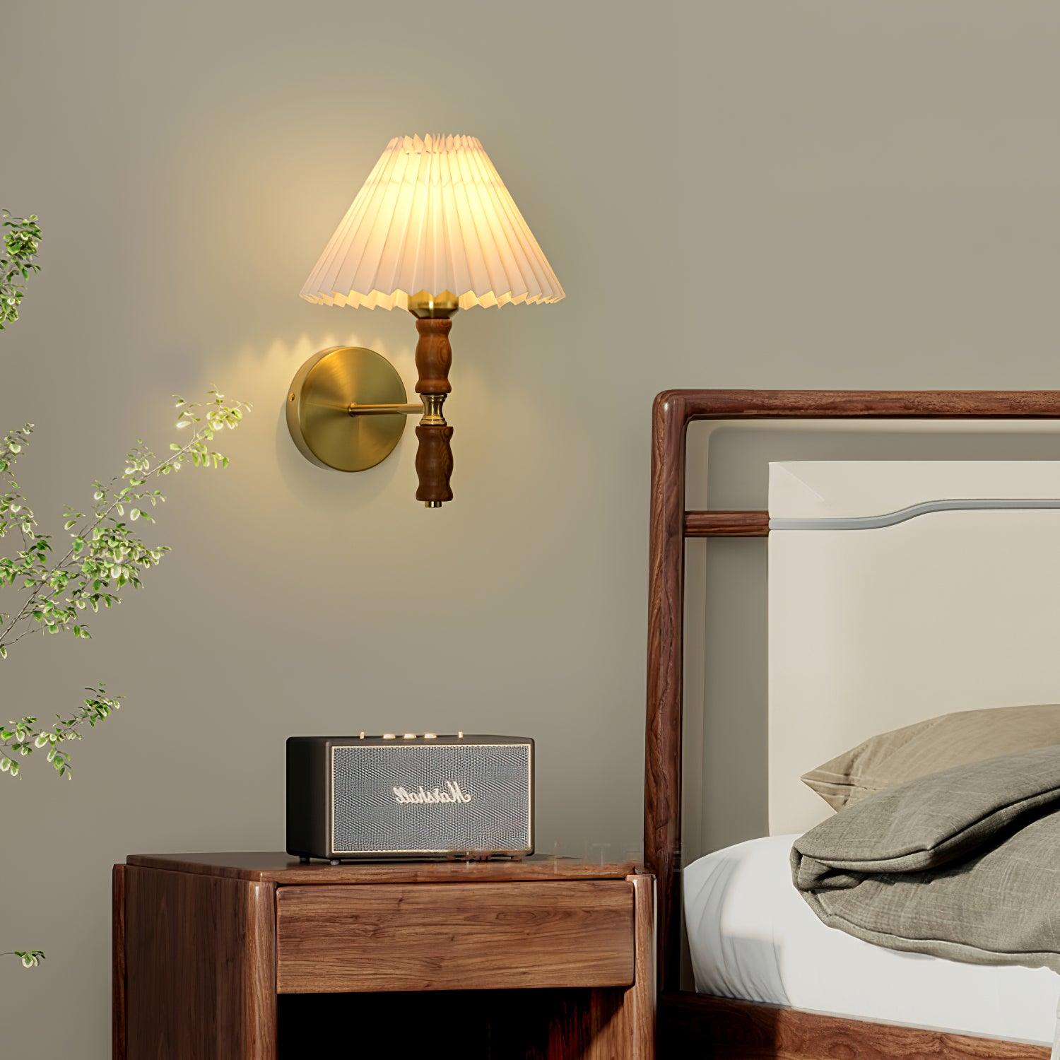 Ernest Vintage Industrial Pleated Walnut Fabric Wall Light - Letslighting