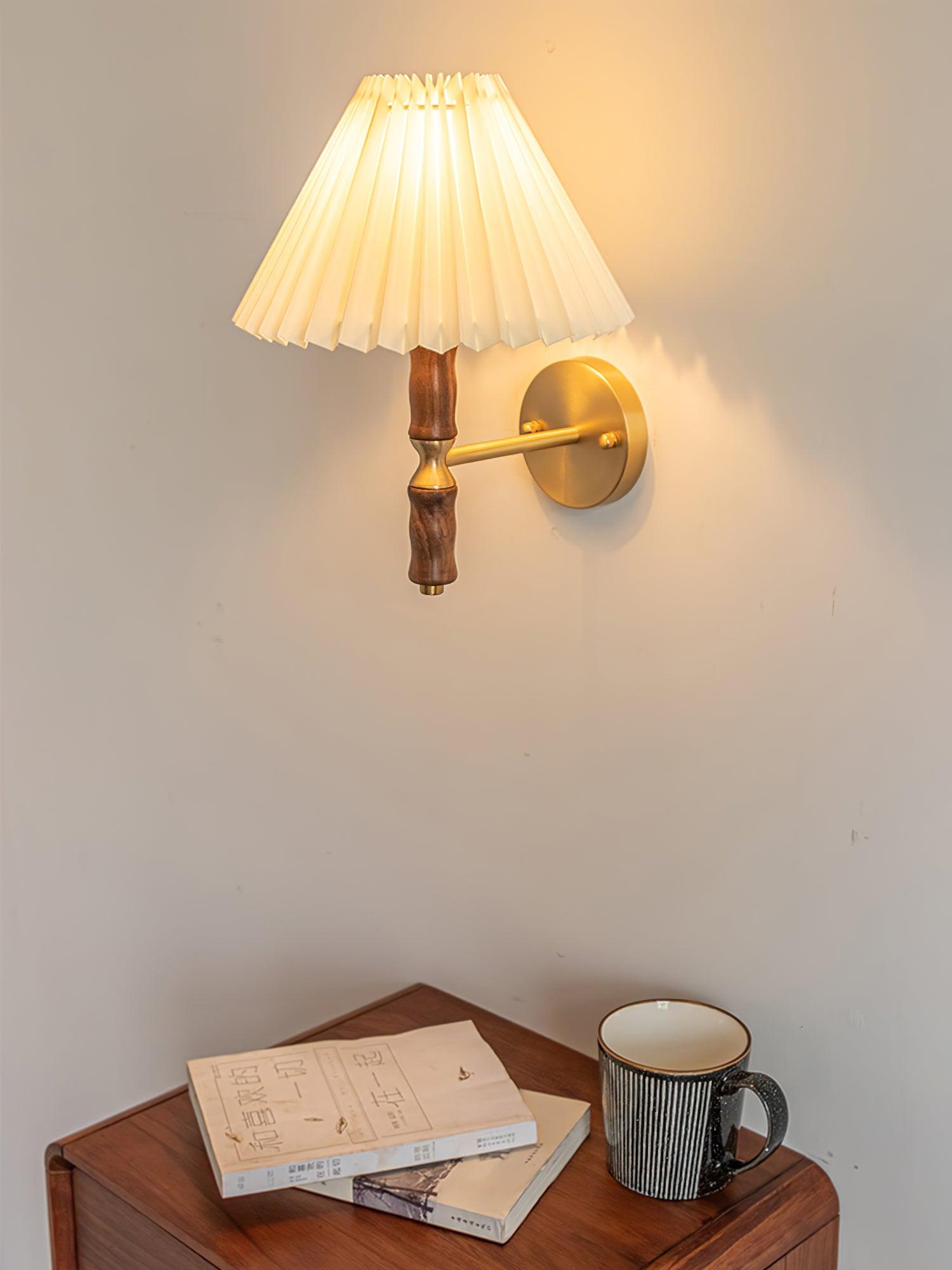 Ernest Vintage Industrial Pleated Walnut Fabric Wall Light - Letslighting