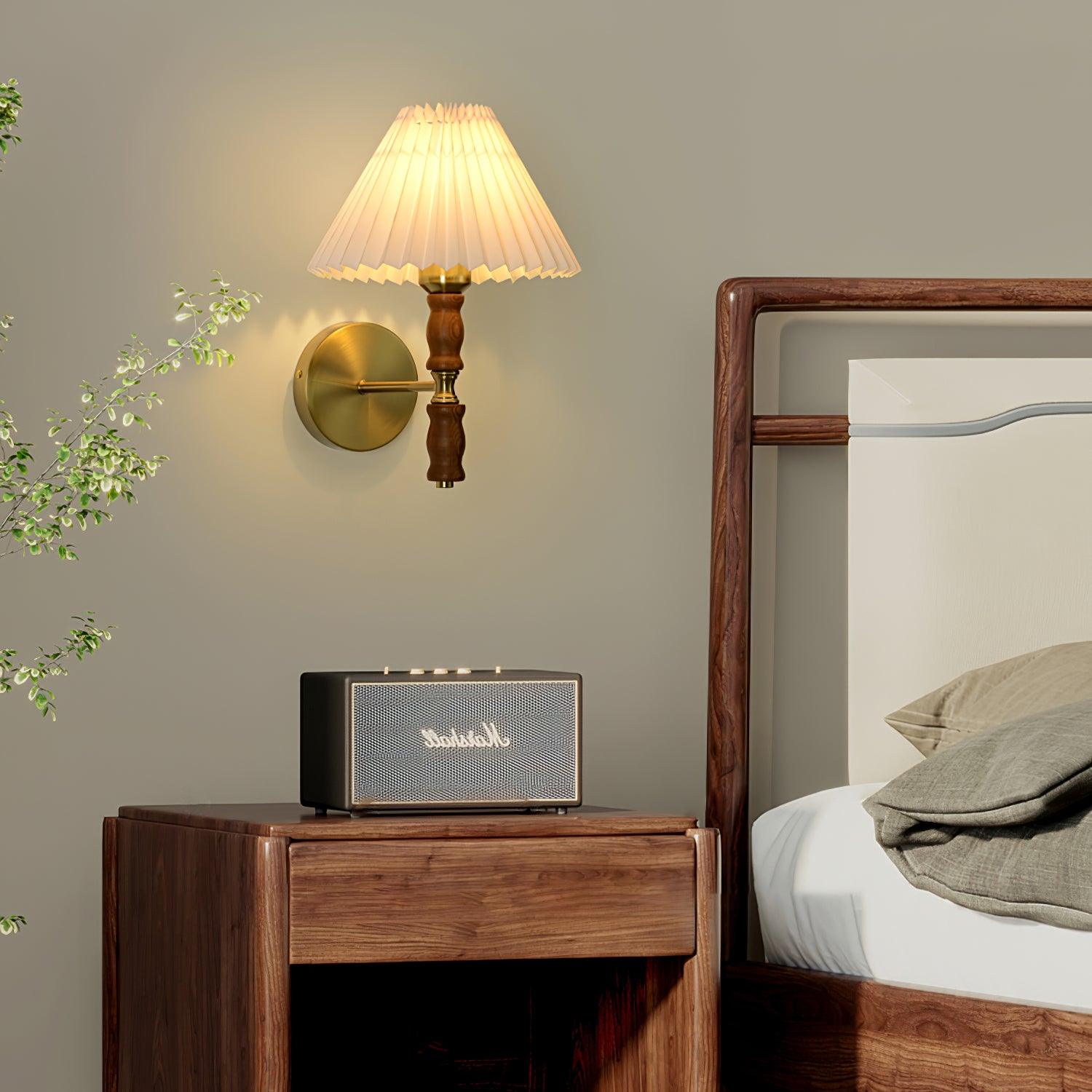 Ernest Vintage Industrial Pleated Walnut Fabric Wall Light - Letslighting
