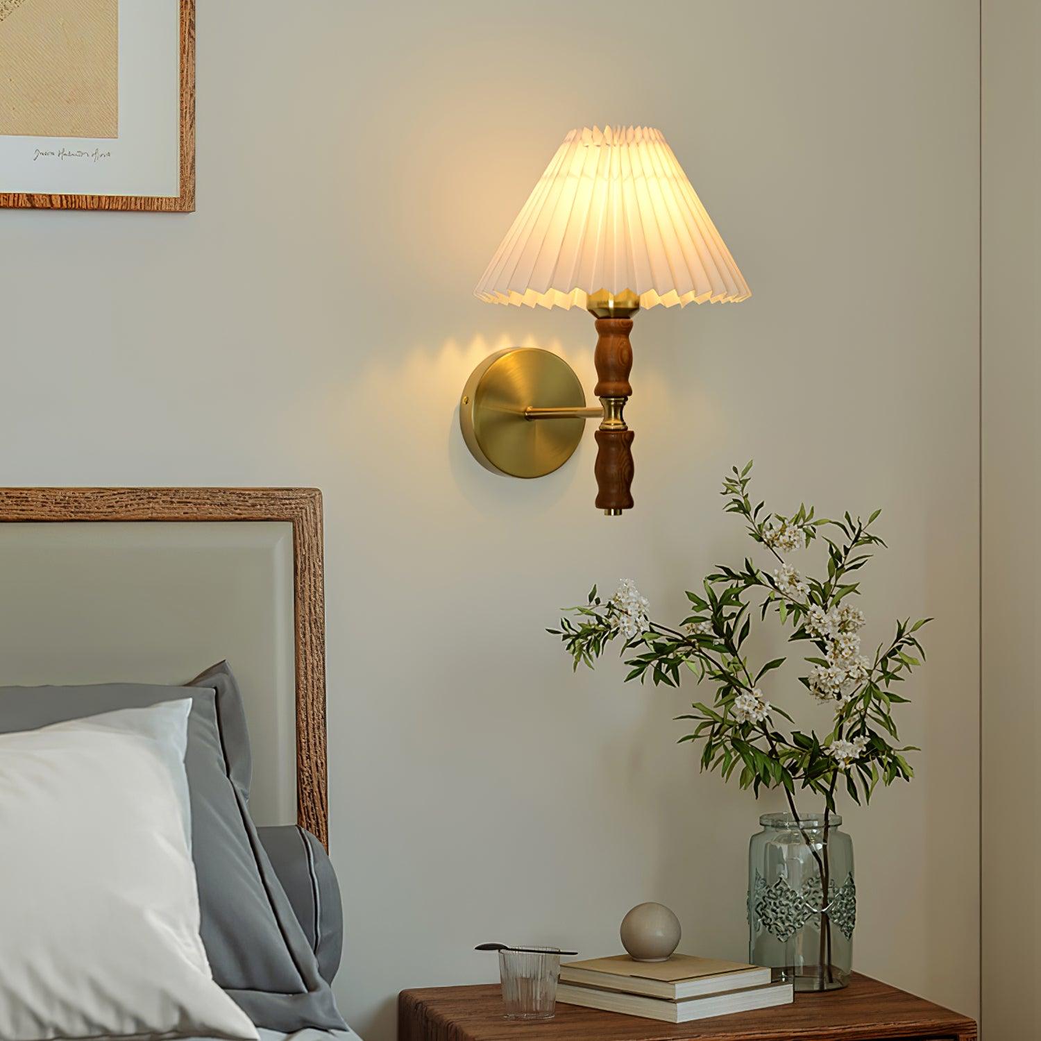 Ernest Vintage Industrial Pleated Walnut Fabric Wall Light - Letslighting