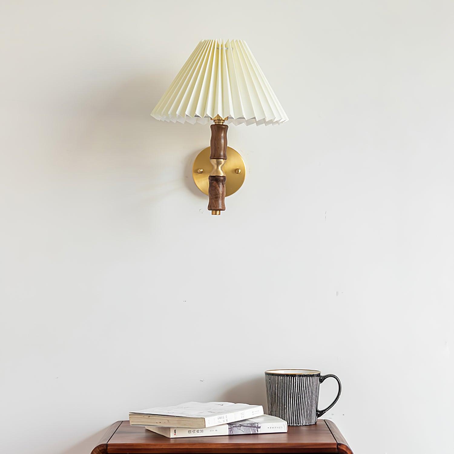 Ernest Vintage Industrial Pleated Walnut Fabric Wall Light - Letslighting
