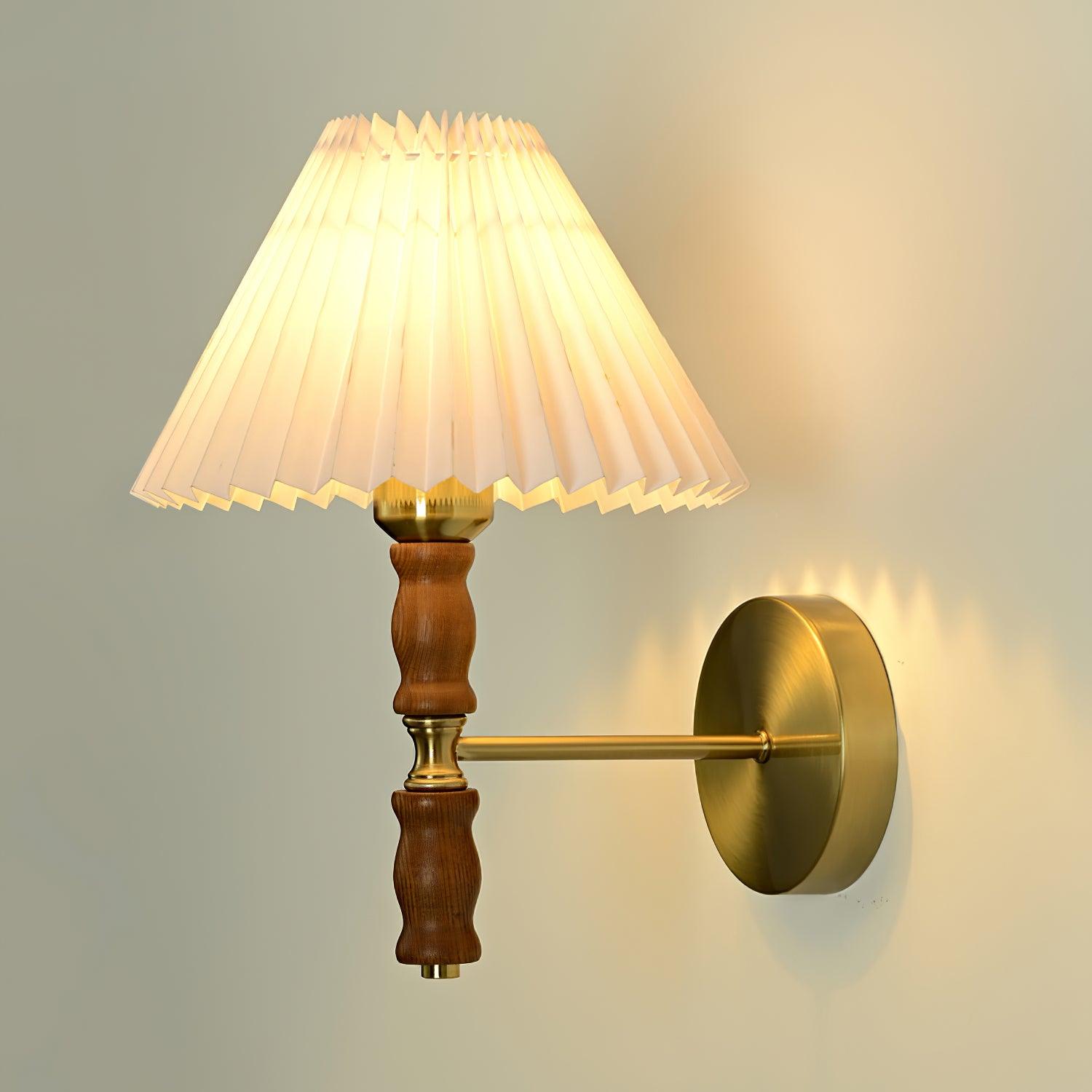 Ernest Vintage Industrial Pleated Walnut Fabric Wall Light - Letslighting