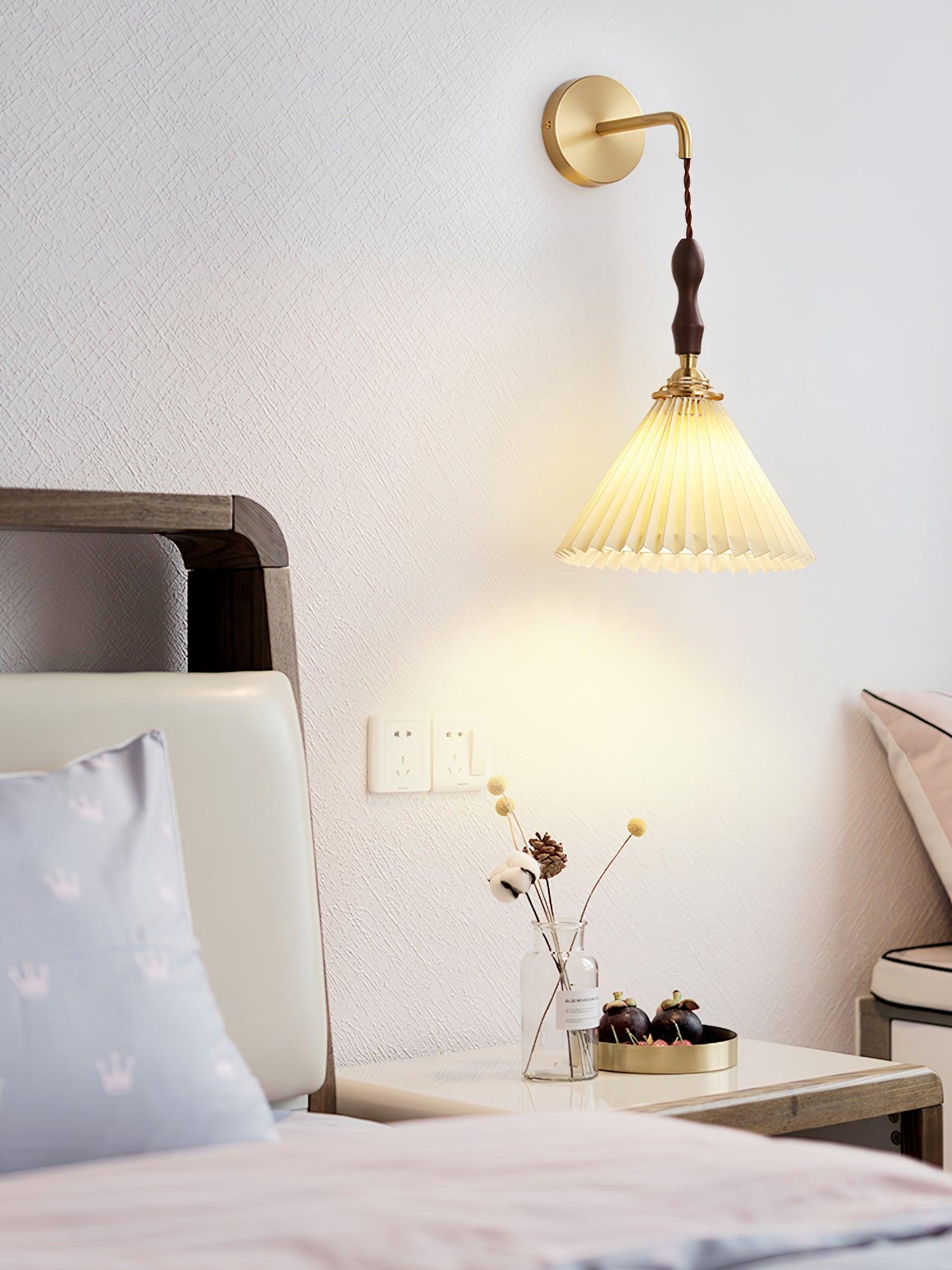 Eurlaeel Premium Elegance Pleated Walnut Wooden Wall Lamp - Letslighting