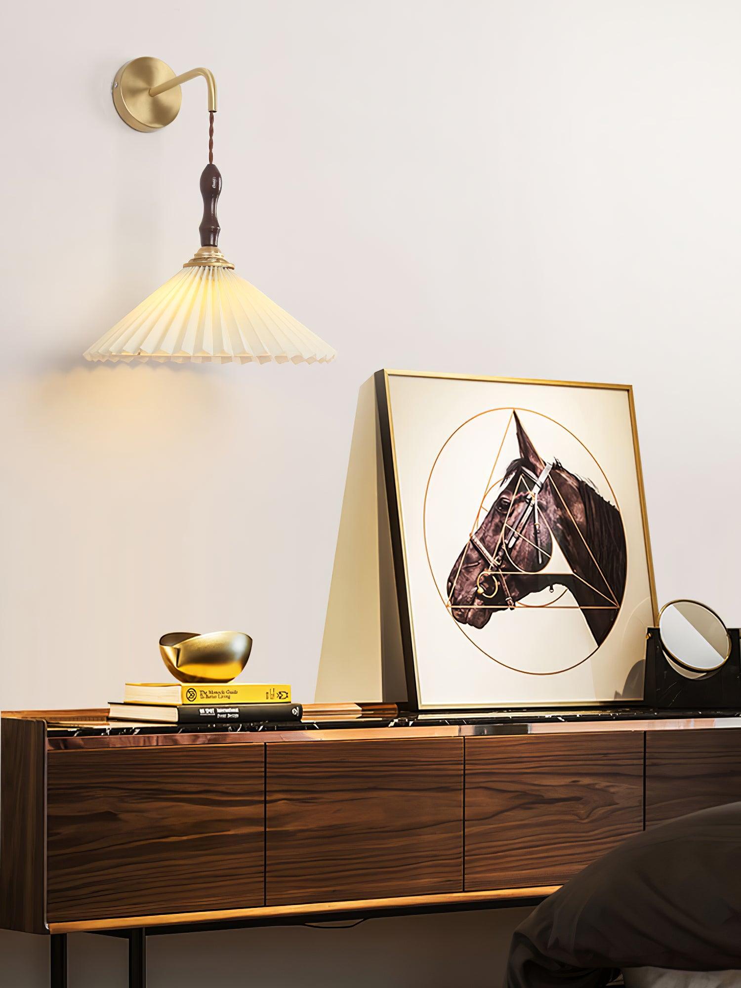 Eurlaeel Premium Elegance Pleated Walnut Wooden Wall Lamp - Letslighting