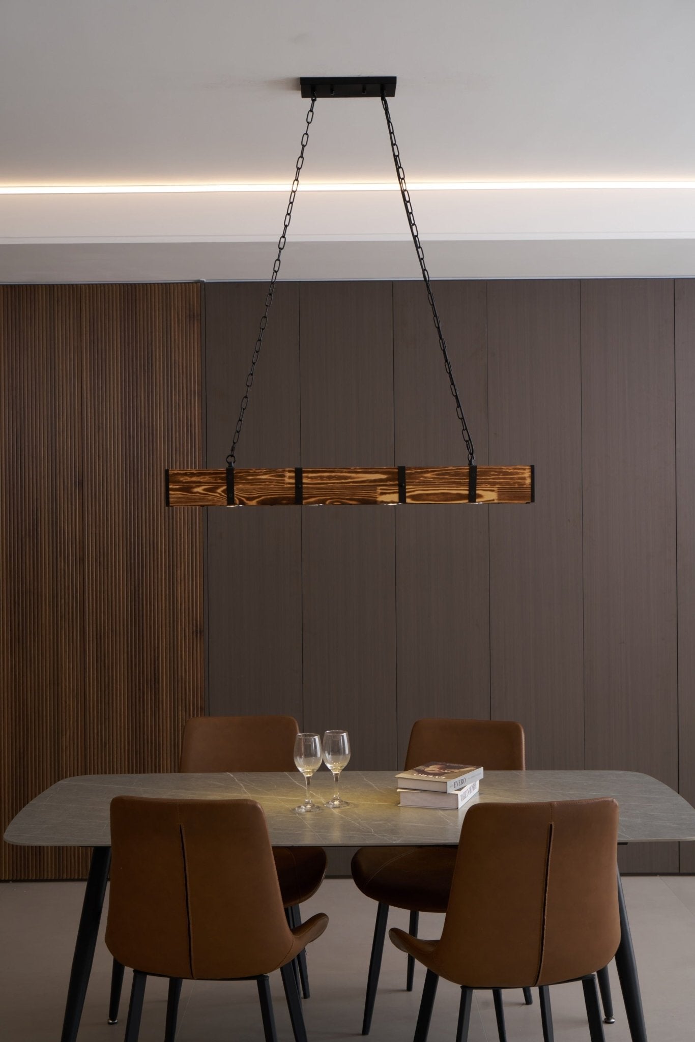 Lustra Chandelier Pleva Linear Natural Wood - Letslighting
