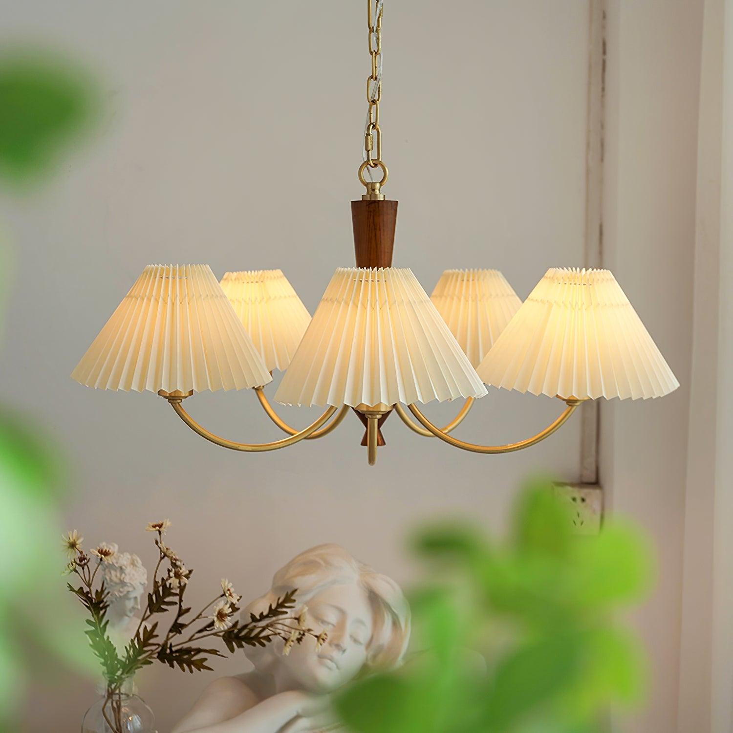Lustra Chandelier White Pleated Lampshades - Letslighting