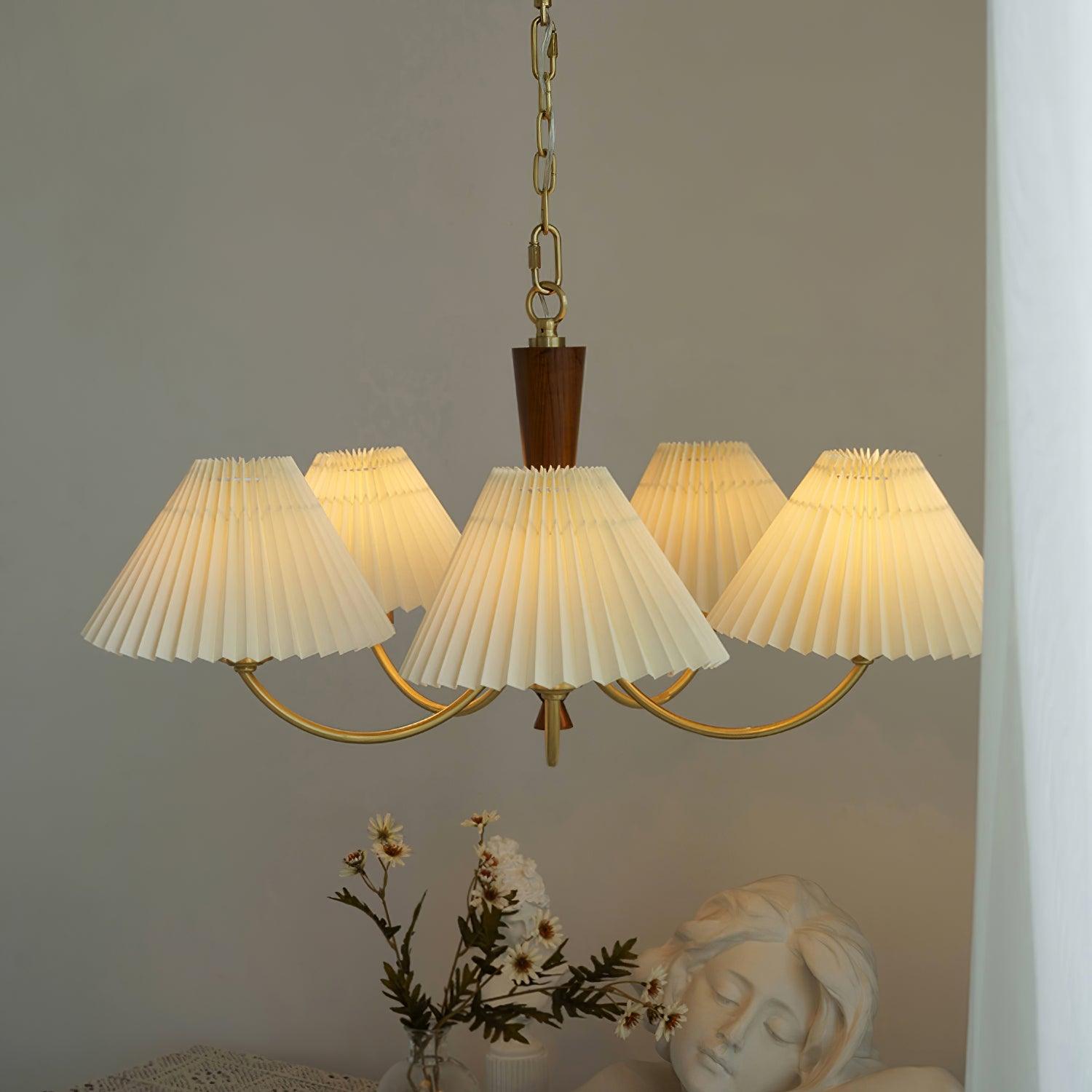 Lustra Chandelier White Pleated Lampshades - Letslighting