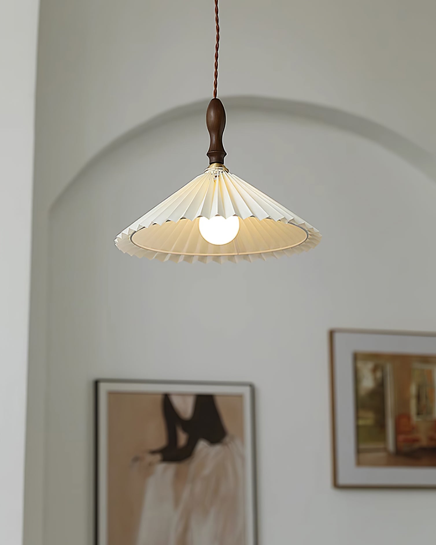 Eldora Pleated Shade Plug-In Pendant Light with Wooden Accent - Letslighting