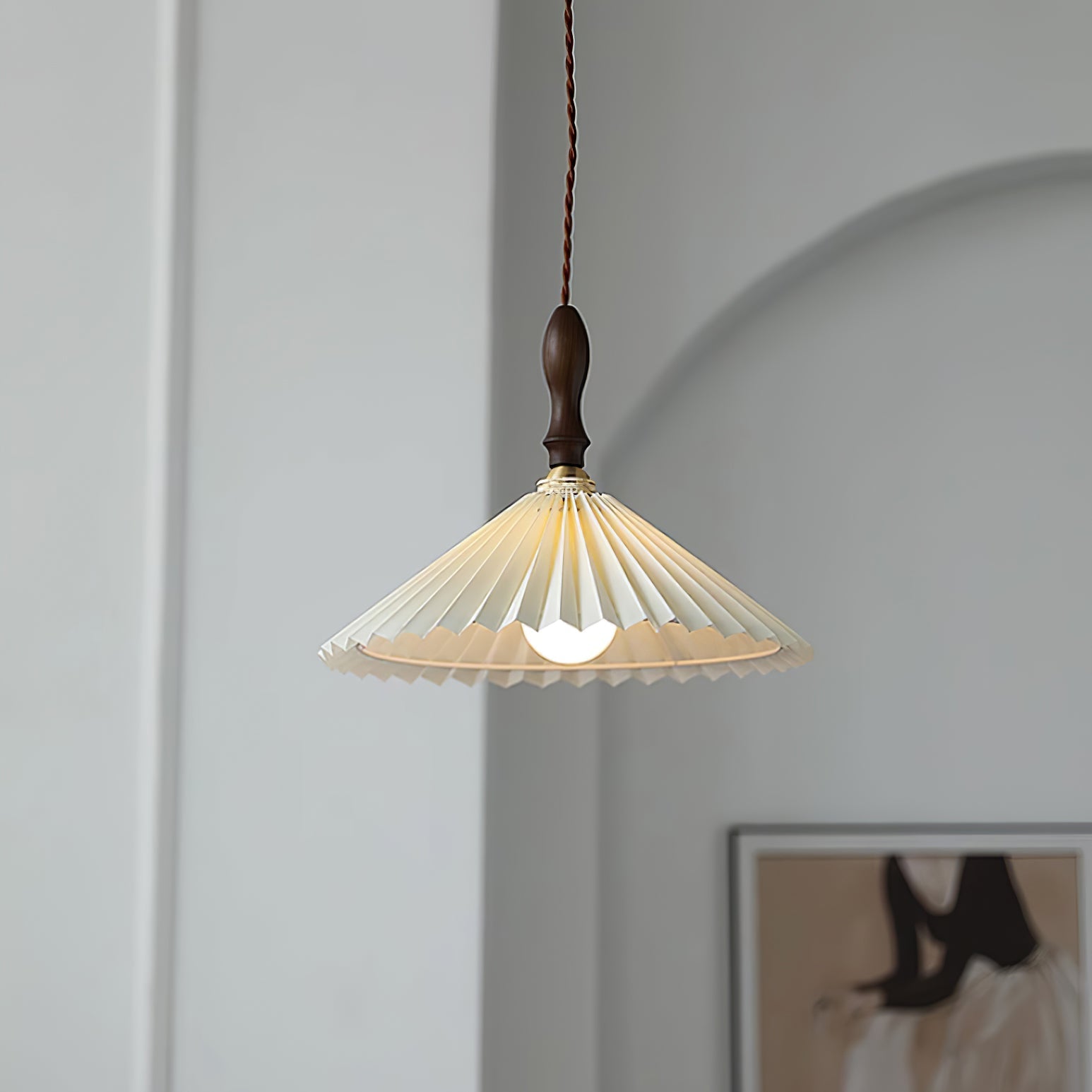 Eldora Pleated Shade Plug-In Pendant Light with Wooden Accent - Letslighting