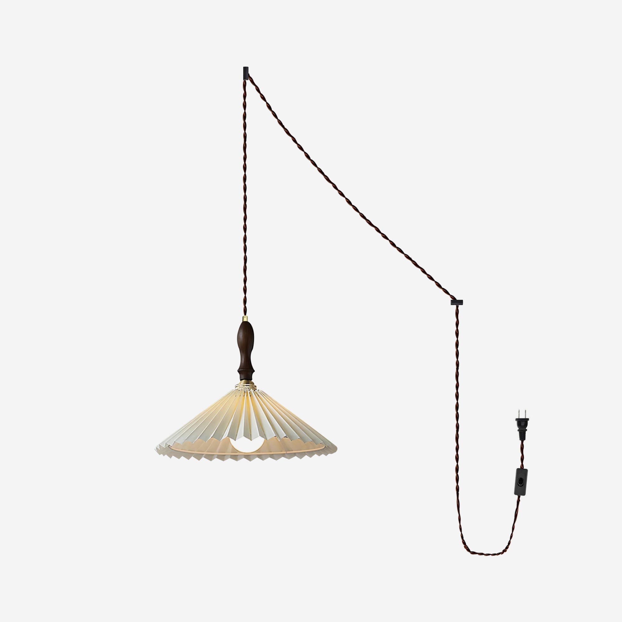 Eldora Pleated Shade Plug-In Pendant Light with Wooden Accent - Letslighting