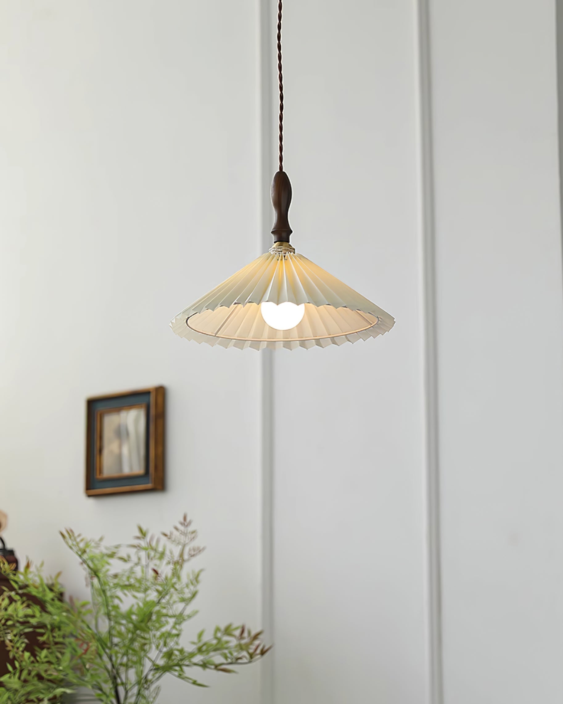 Eldora Pleated Shade Plug-In Pendant Light with Wooden Accent - Letslighting