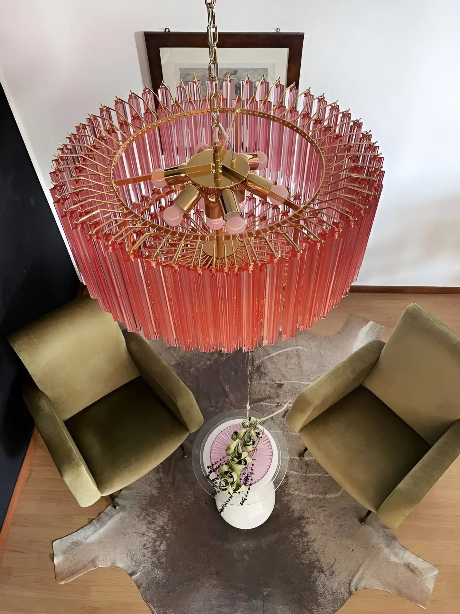 Aurora Chandelier Pink Glass Prisms Geometric - Letslighting