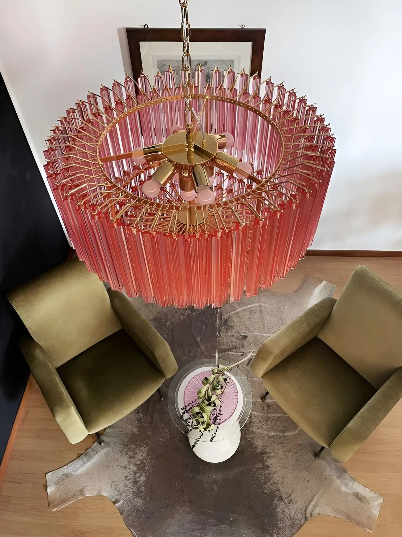 Aurora Chandelier Pink Glass Prisms Geometric - Letslighting