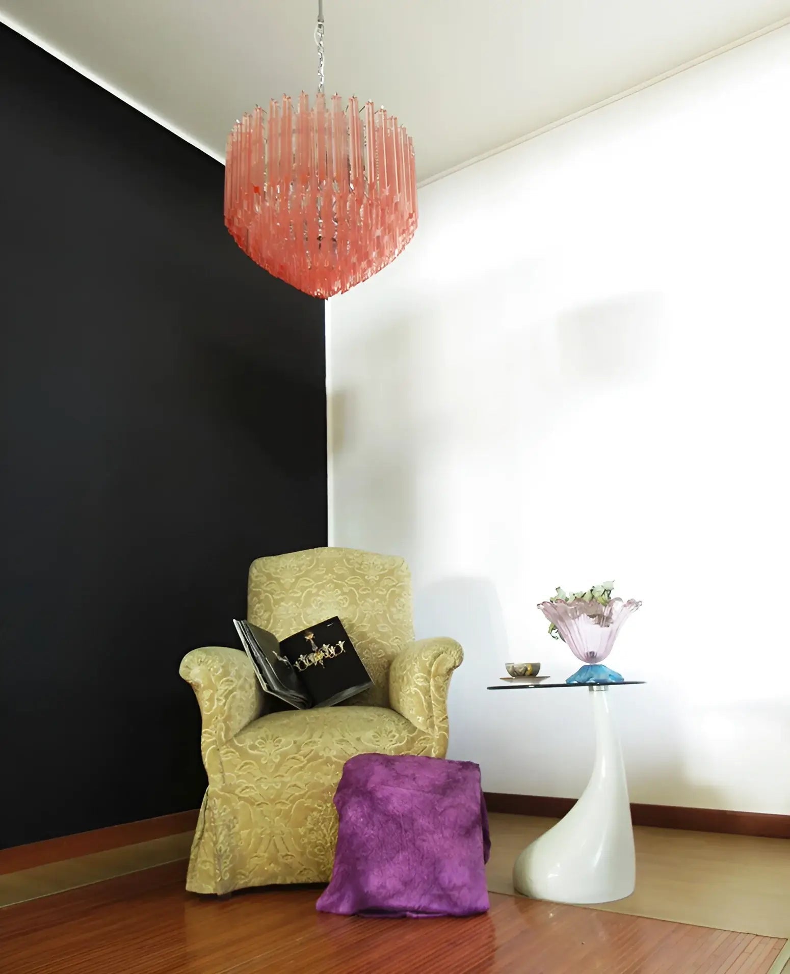 Aurora Chandelier Pink Glass Prisms Geometric - Letslighting