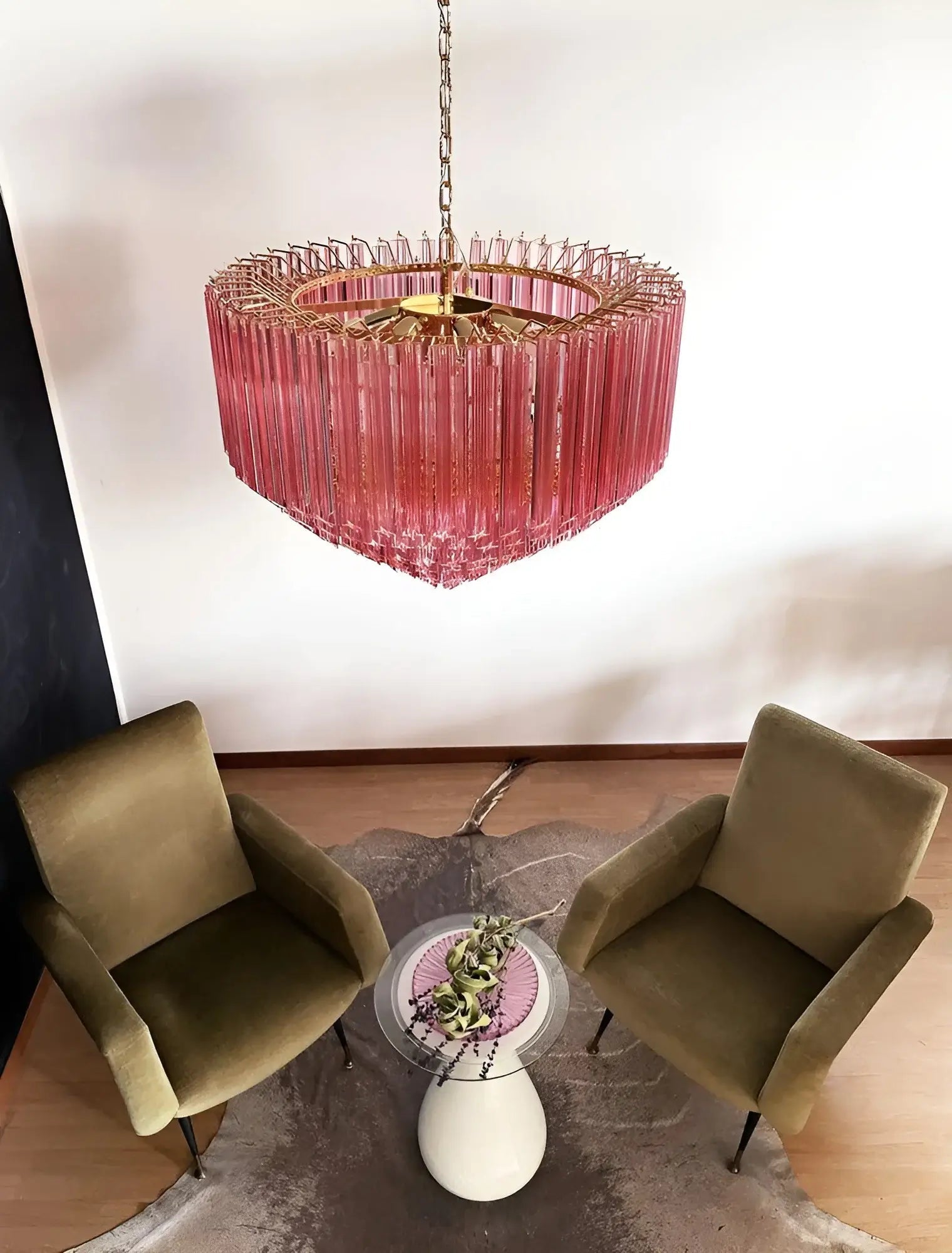 Aurora Chandelier Pink Glass Prisms Geometric - Letslighting