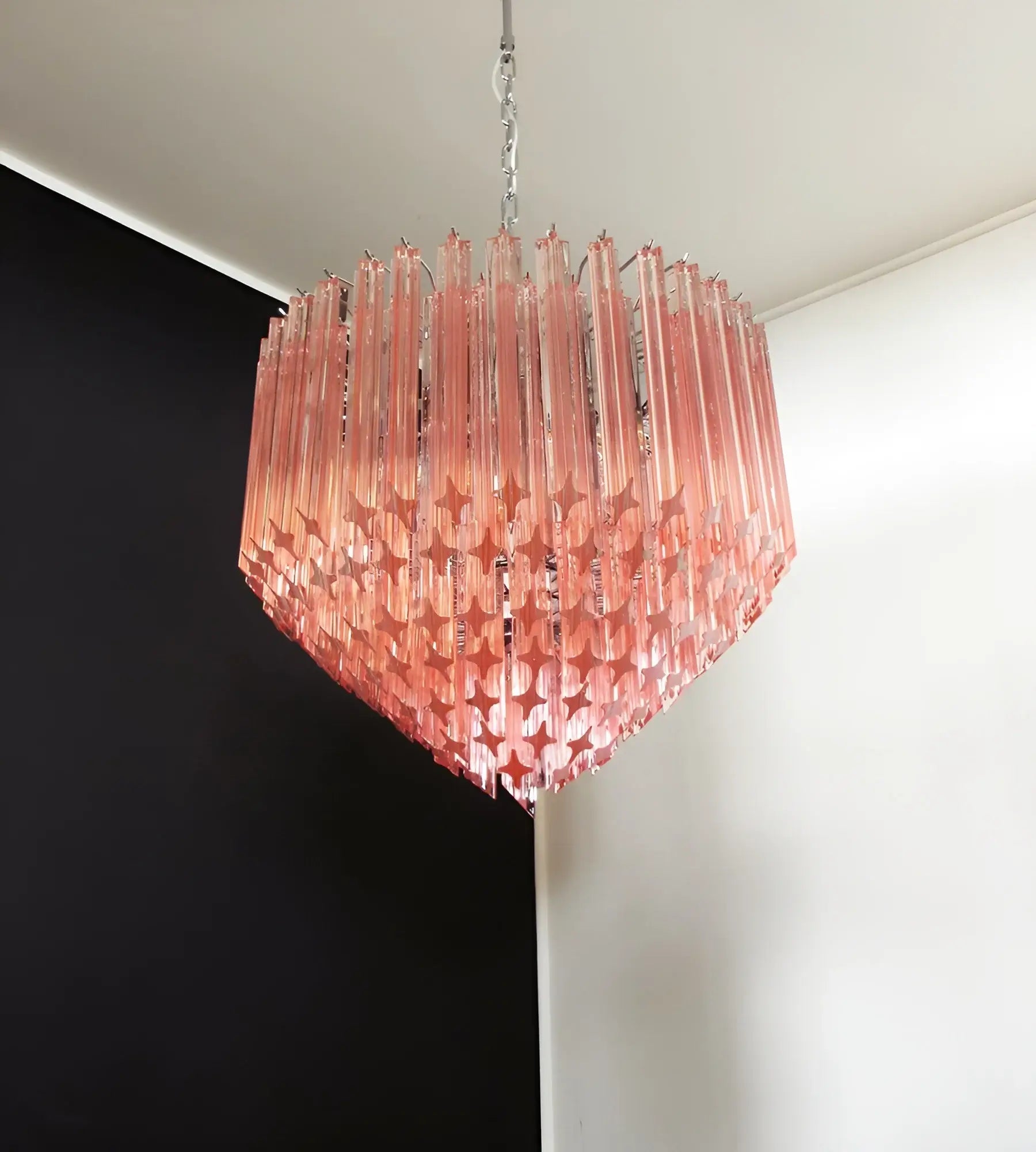 Aurora Chandelier Pink Glass Prisms Geometric - Letslighting