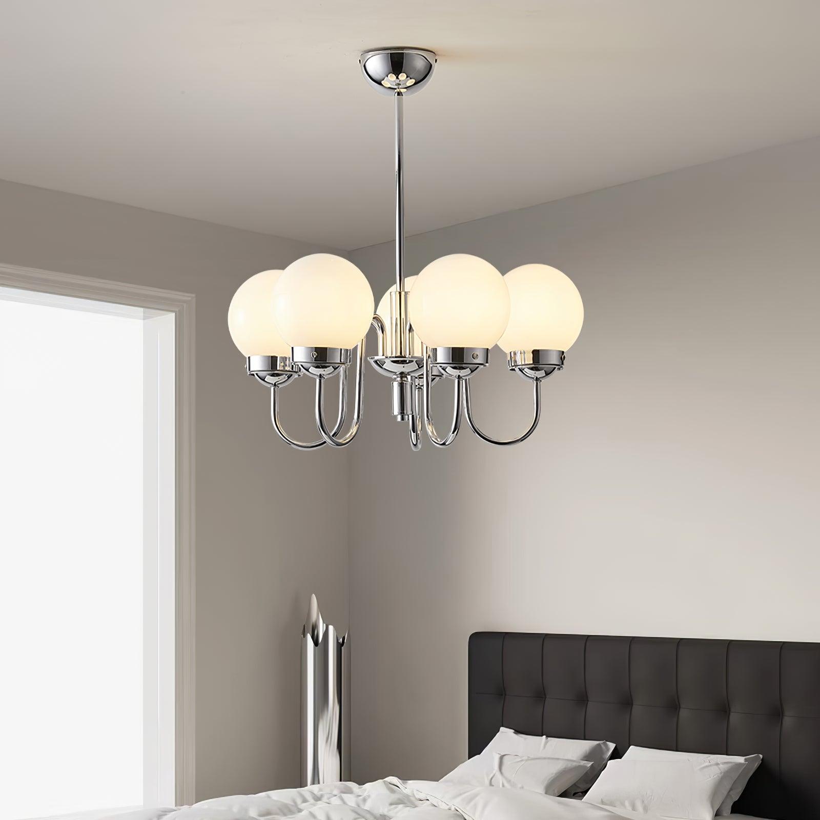 Lustra Chandelier Globe Chrome Curved Arm - Letslighting