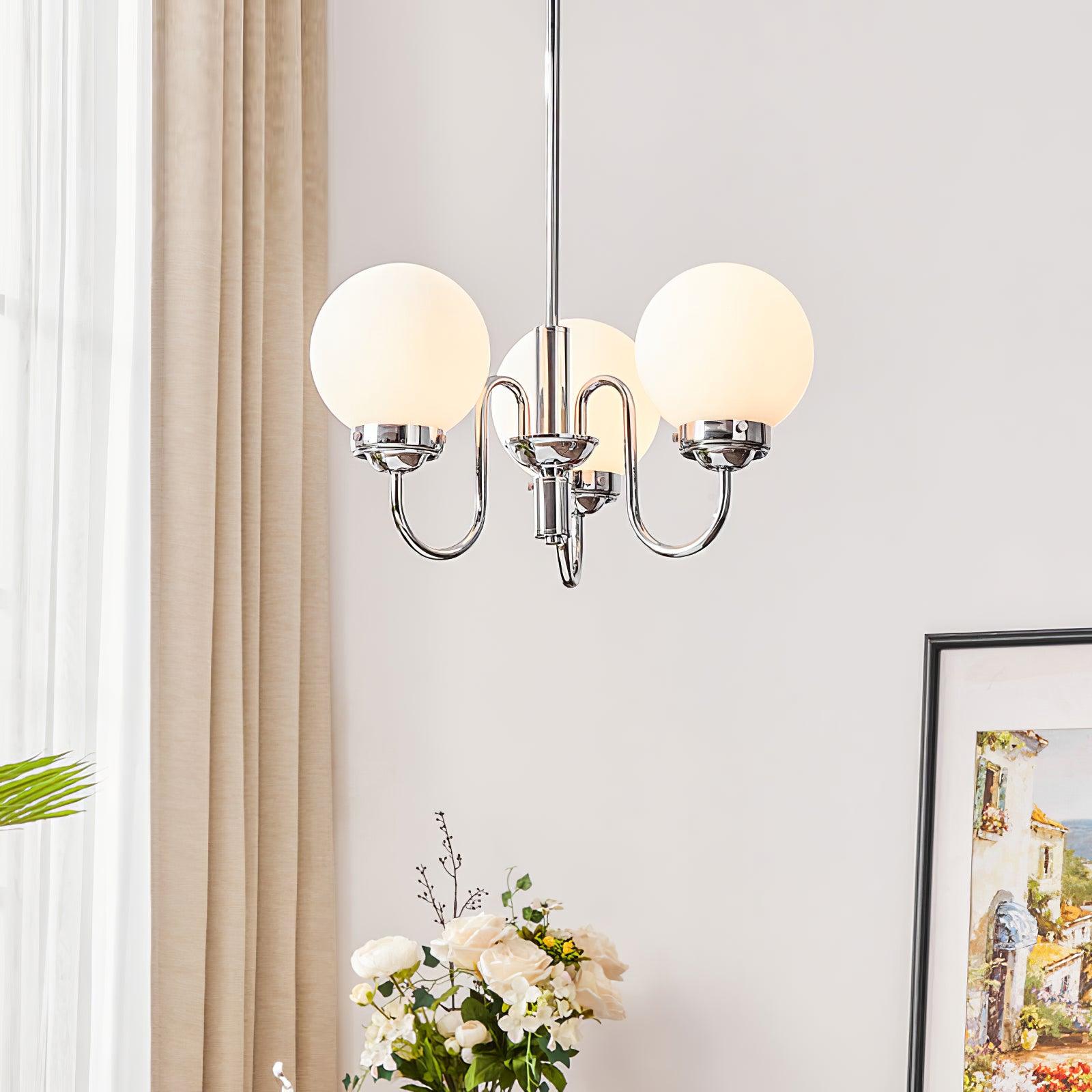 Lustra Chandelier Globe Chrome Curved Arm - Letslighting