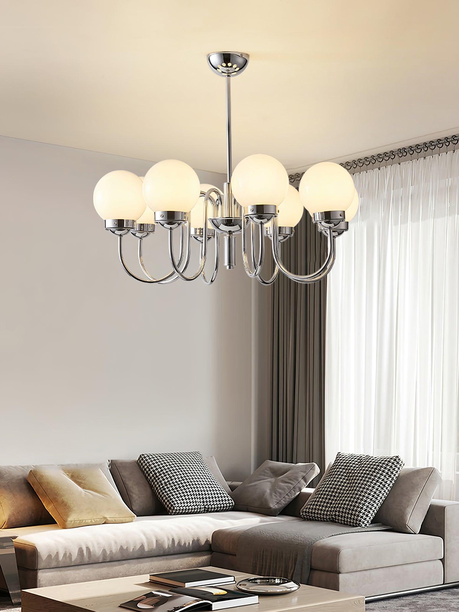Lustra Chandelier Globe Chrome Curved Arm - Letslighting
