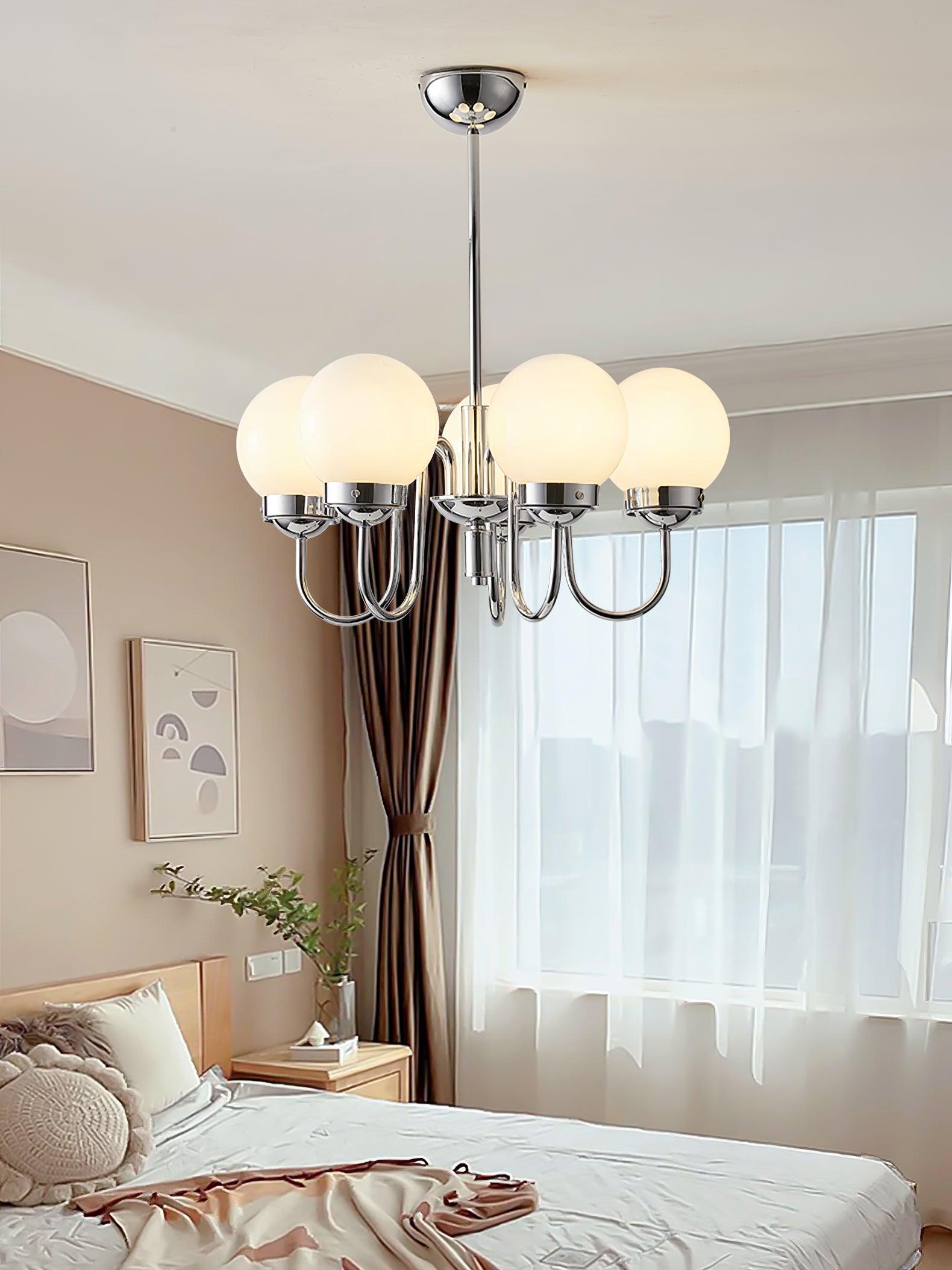 Lustra Chandelier Globe Chrome Curved Arm - Letslighting