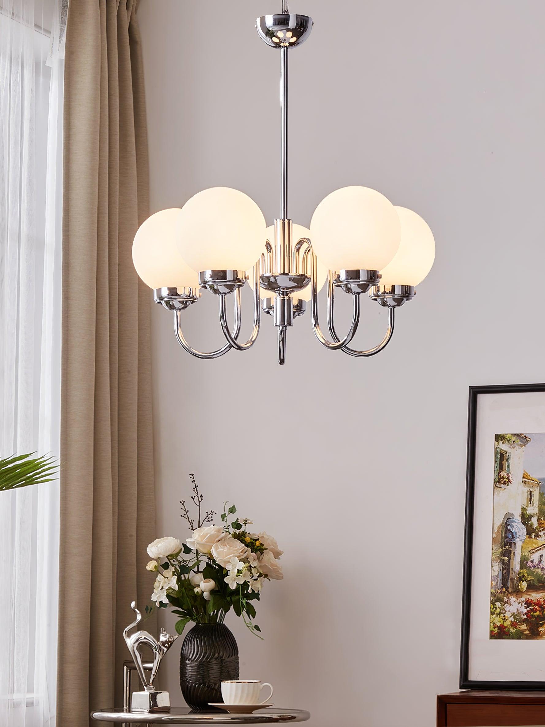 Lustra Chandelier Globe Chrome Curved Arm - Letslighting