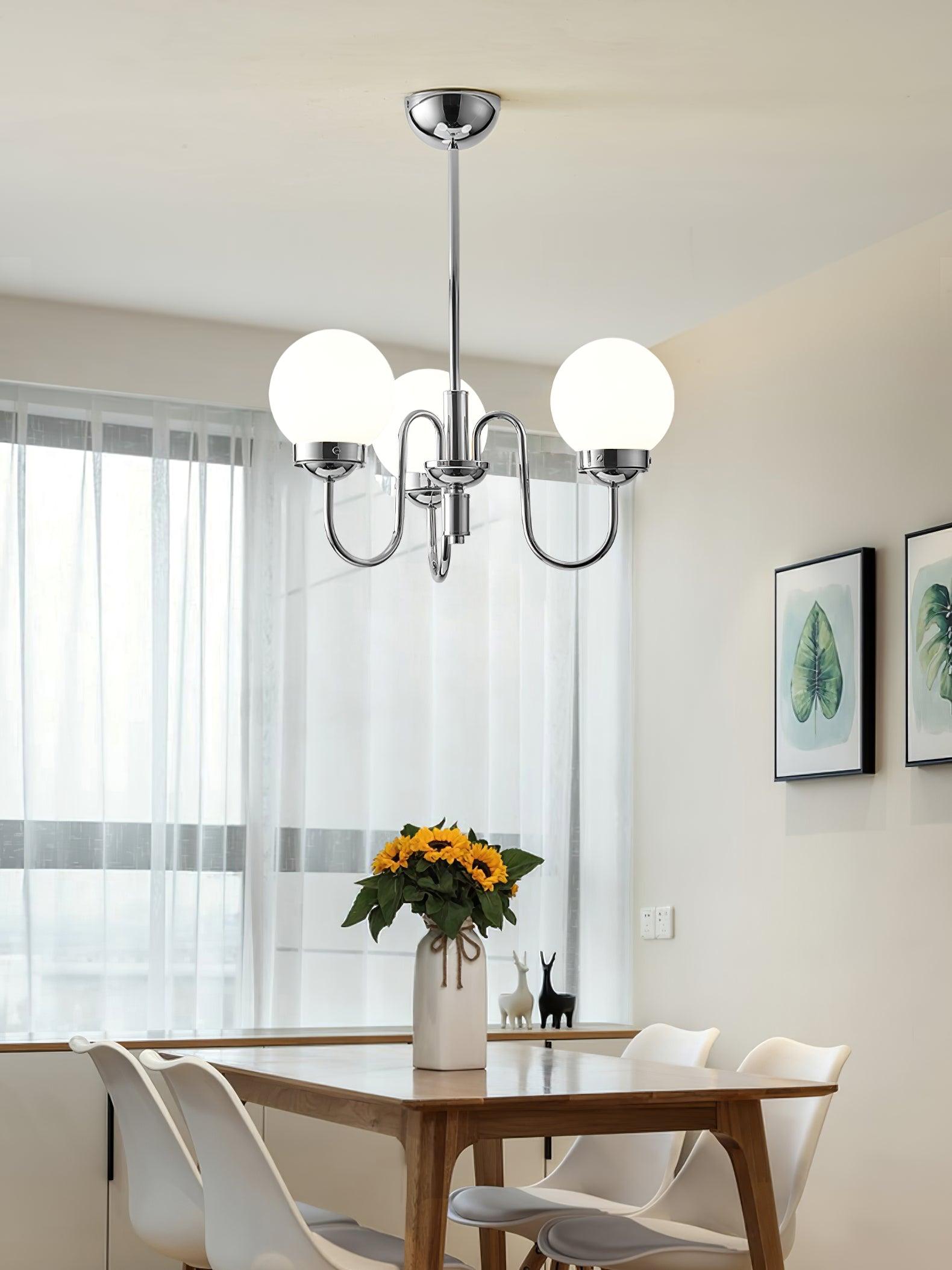 Lustra Chandelier Globe Chrome Curved Arm - Letslighting