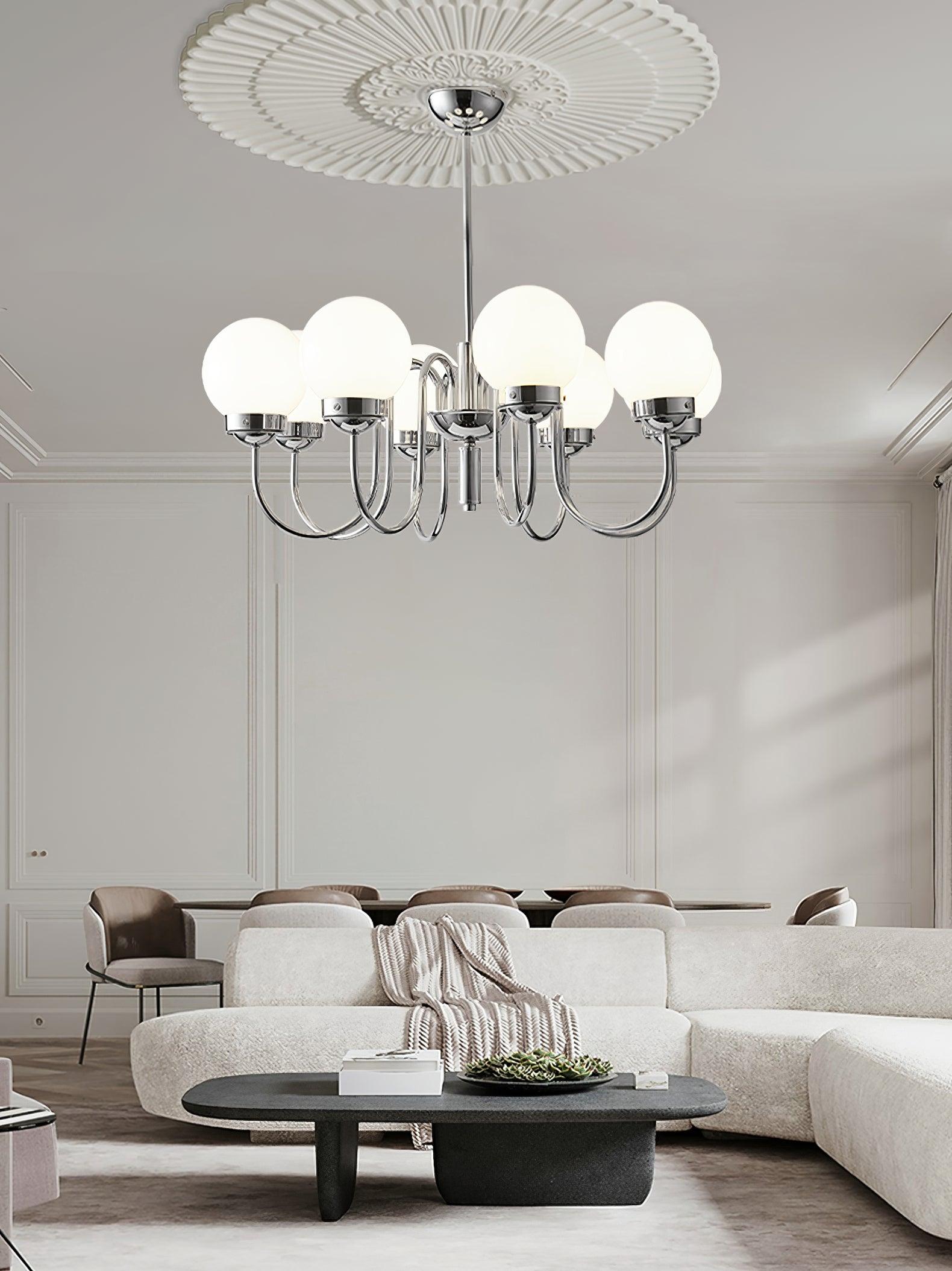 Lustra Chandelier Globe Chrome Curved Arm - Letslighting