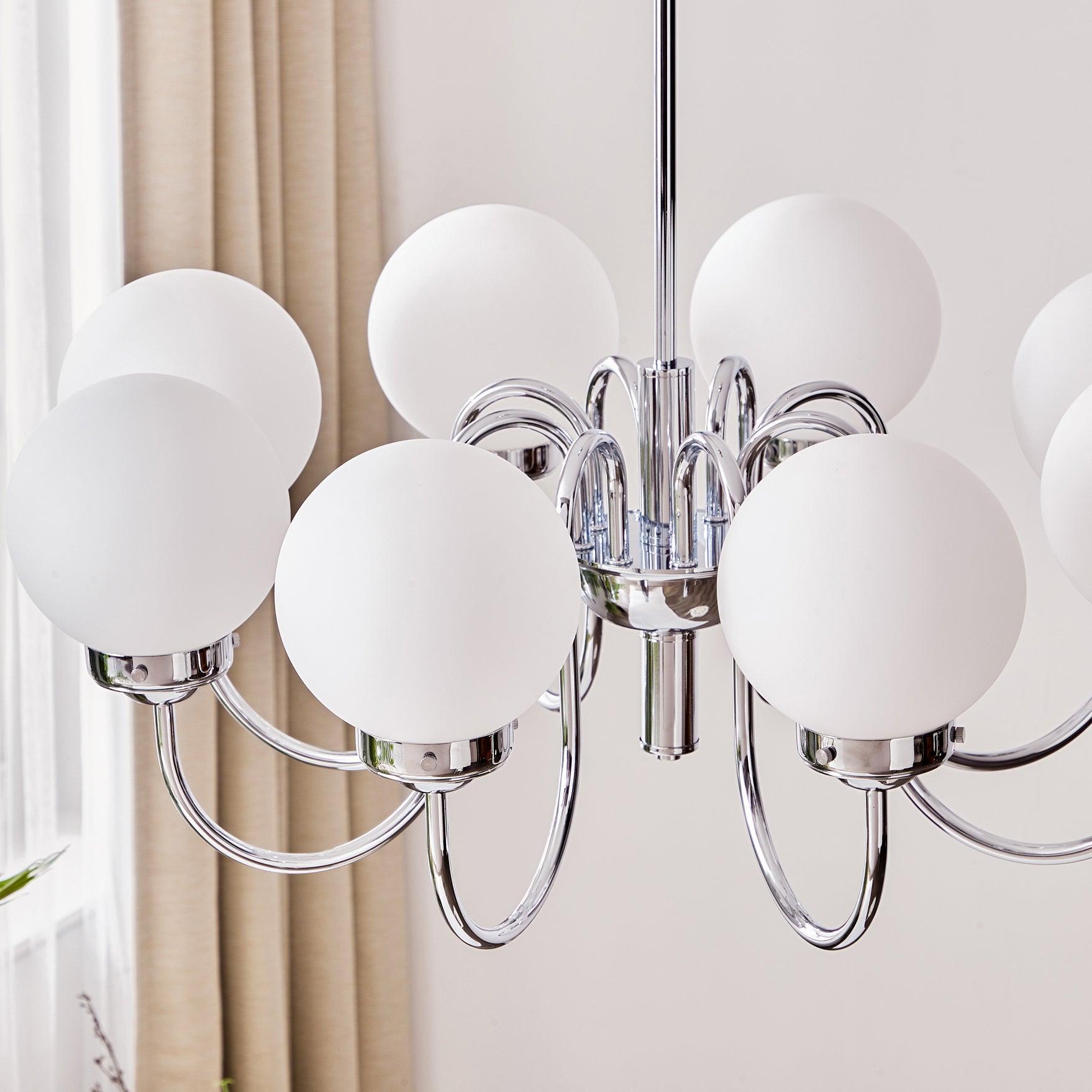 Lustra Chandelier Globe Chrome Curved Arm - Letslighting