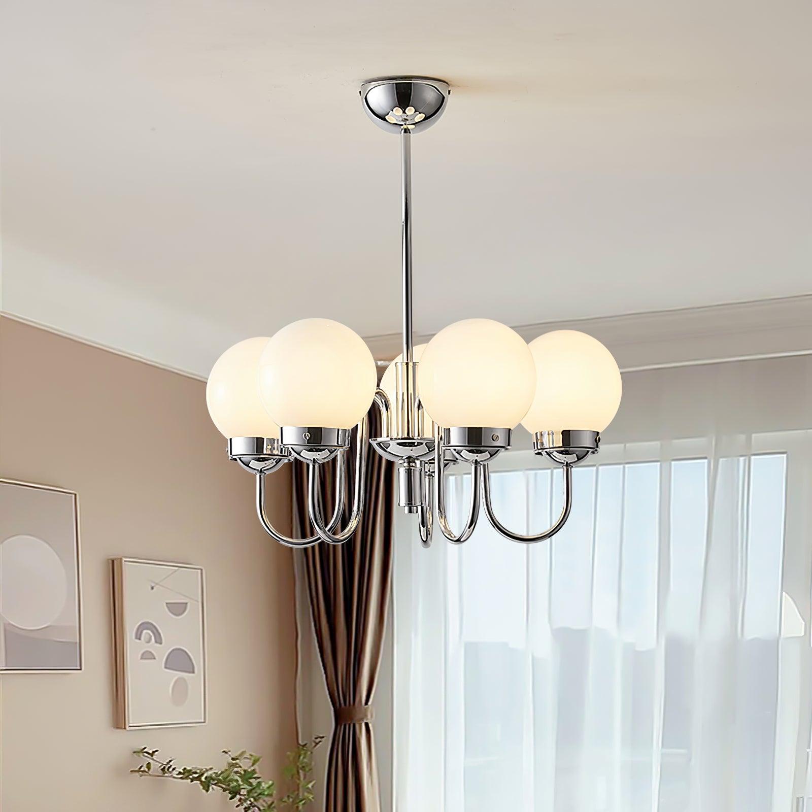 Lustra Chandelier Globe Chrome Curved Arm - Letslighting