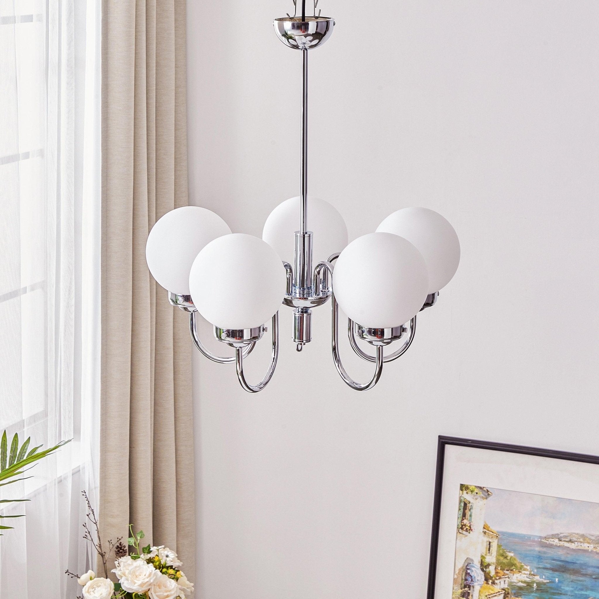 Lustra Chandelier Globe Chrome Curved Arm - Letslighting