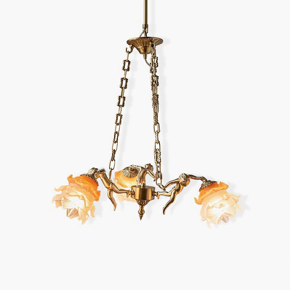 Lustra Chandelier Brass Suspension Floral Vintage - Letslighting