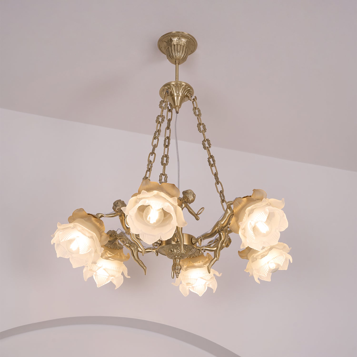 Lustra Chandelier Brass Suspension Floral Vintage - Letslighting