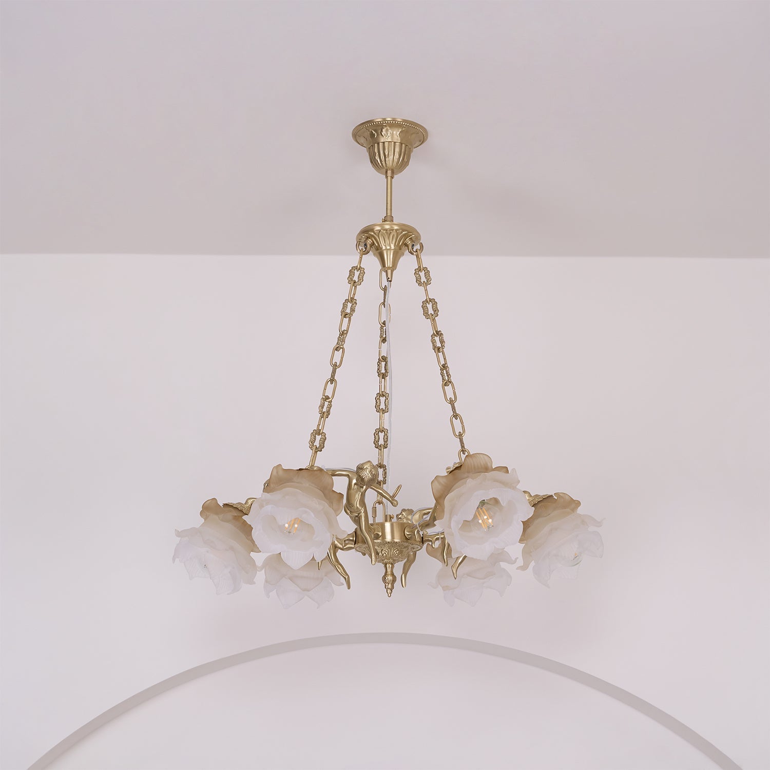 Lustra Chandelier Brass Suspension Floral Vintage - Letslighting