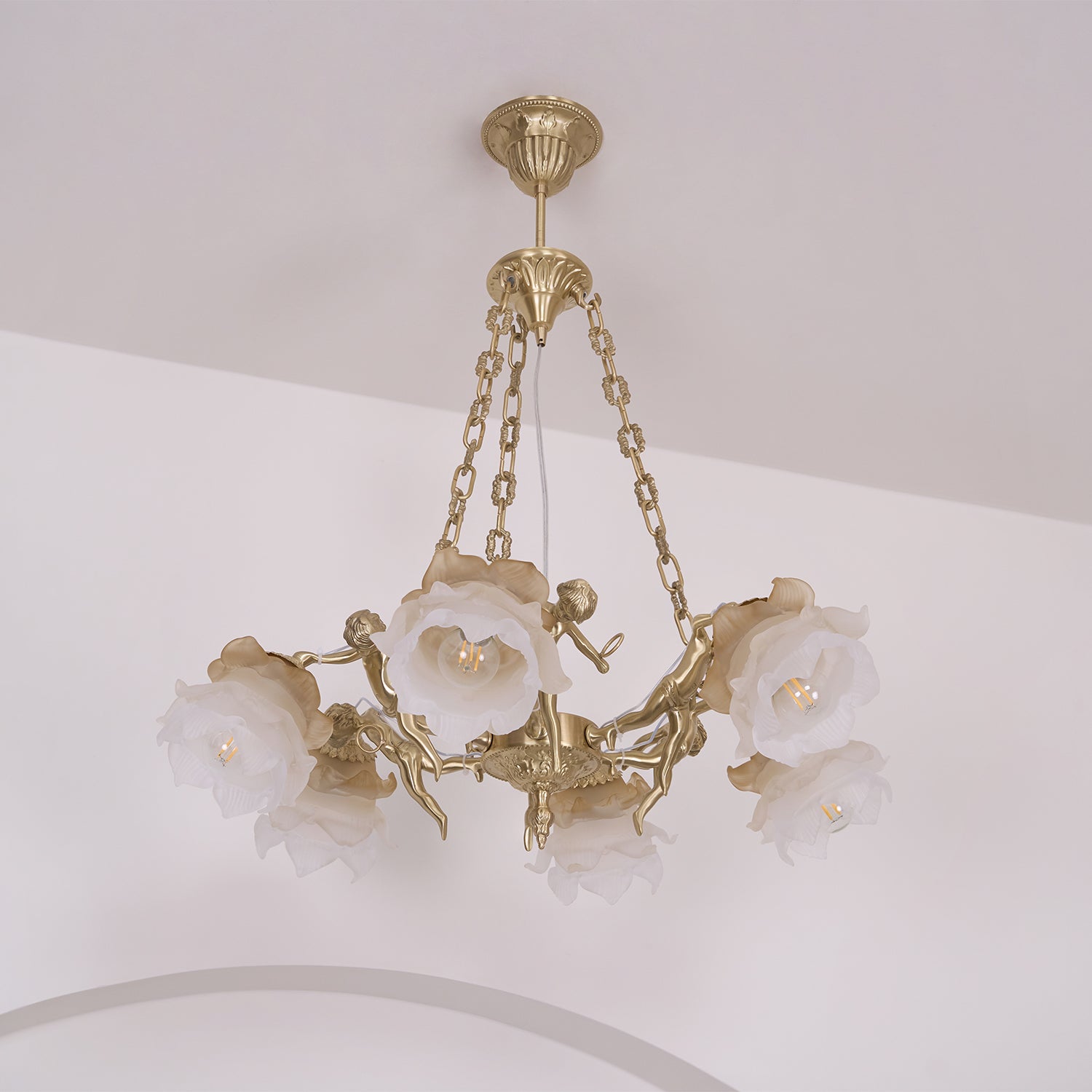 Lustra Chandelier Brass Suspension Floral Vintage - Letslighting